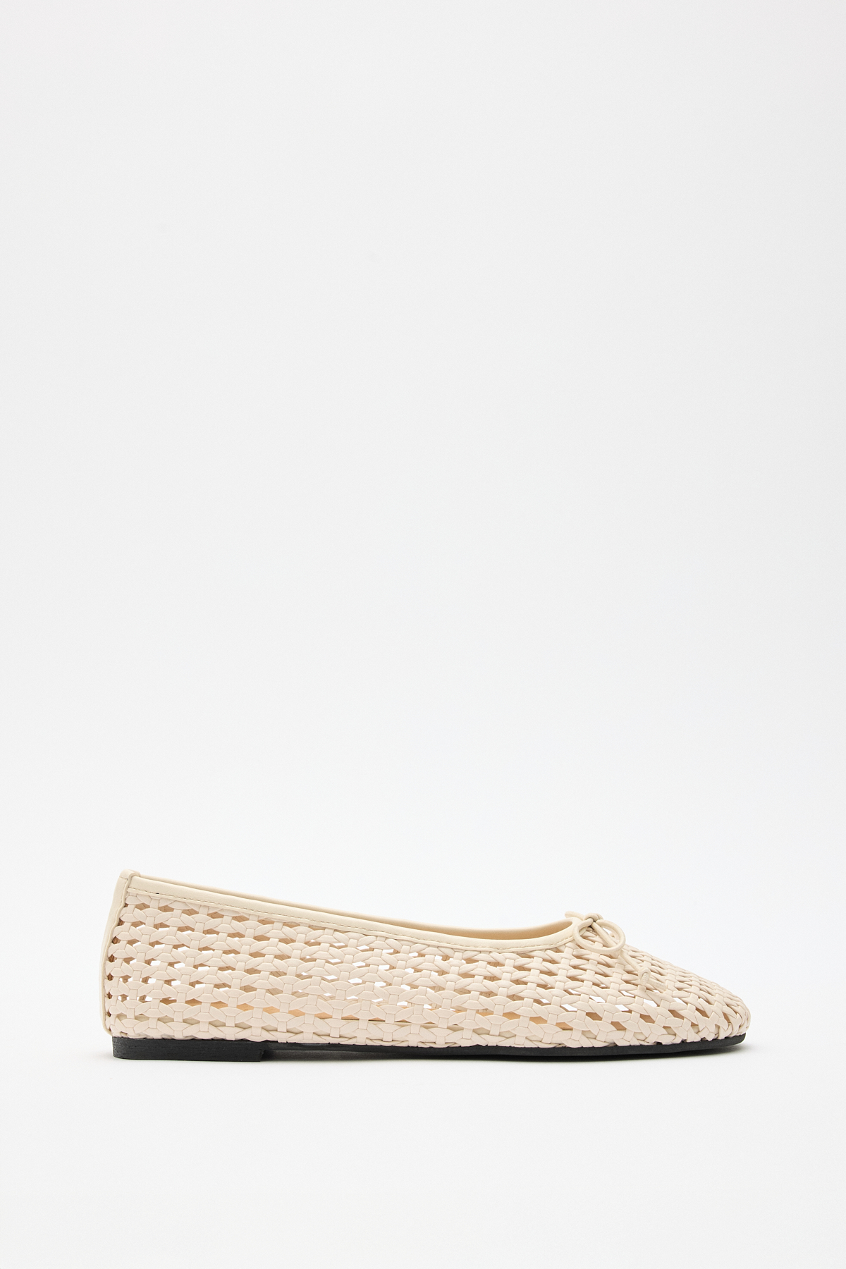 Deri Görünümlü Örgü Bej Örgü Kadın Babet