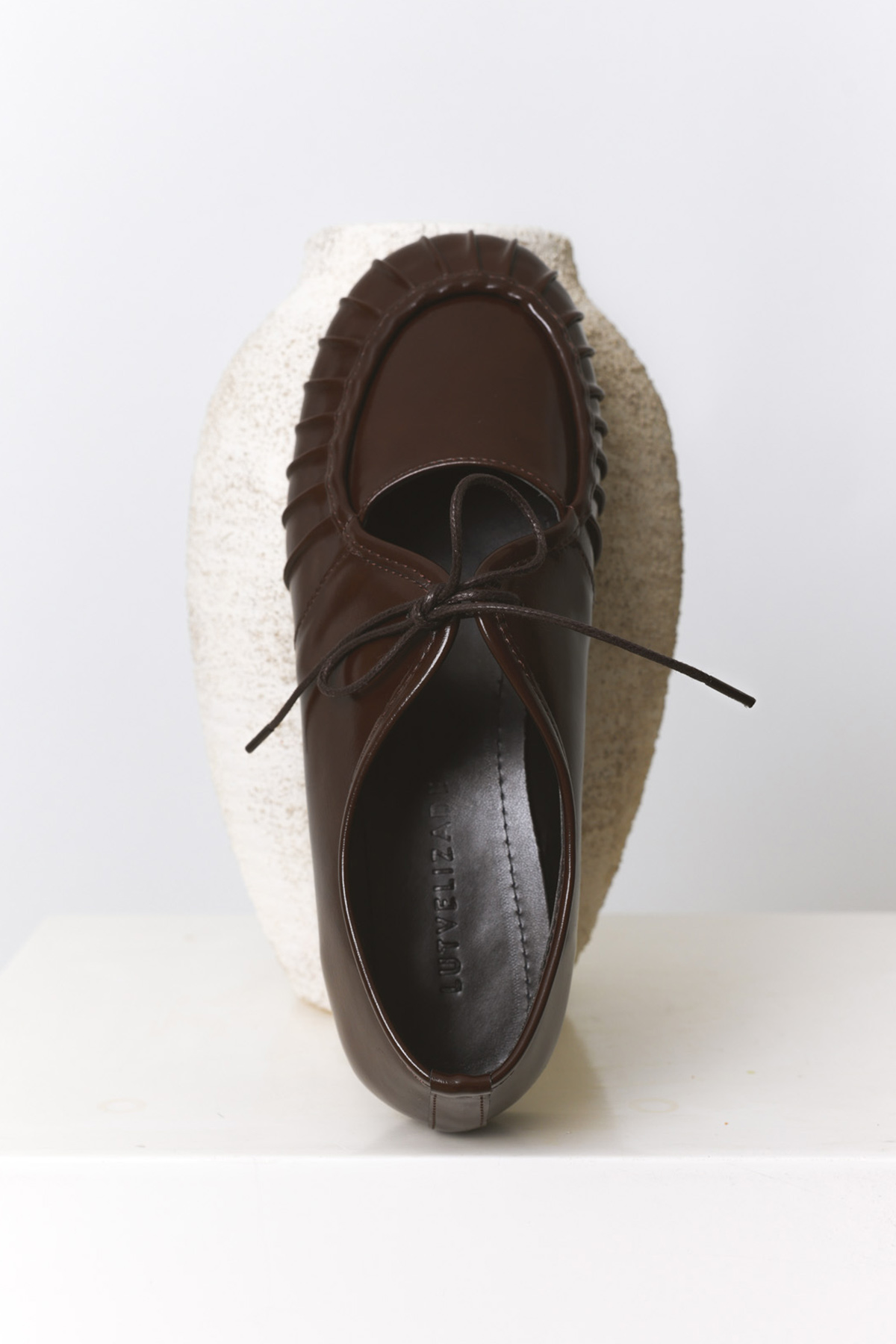 Bağcıklı Büzgü Detaylı Acı Kahve Kadın Babet