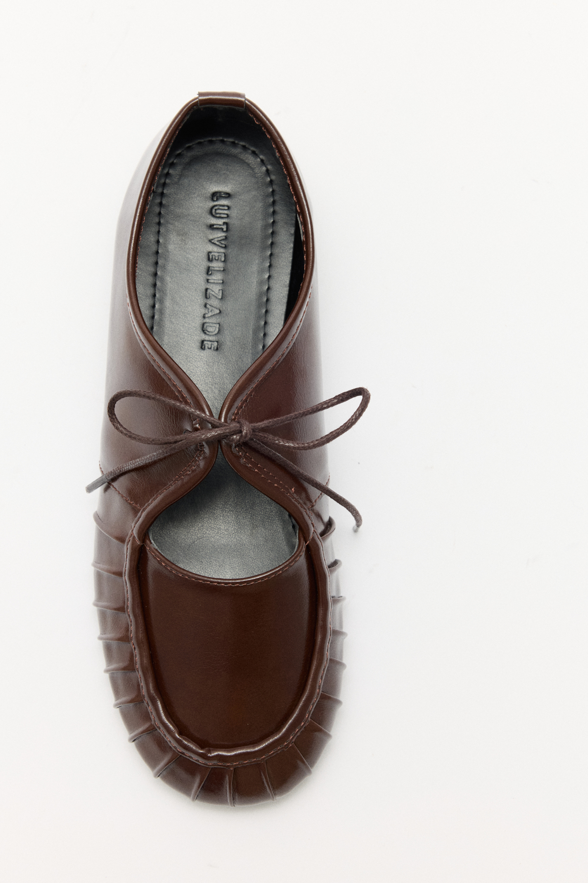 Bağcıklı Büzgü Detaylı Acı Kahve Kadın Babet