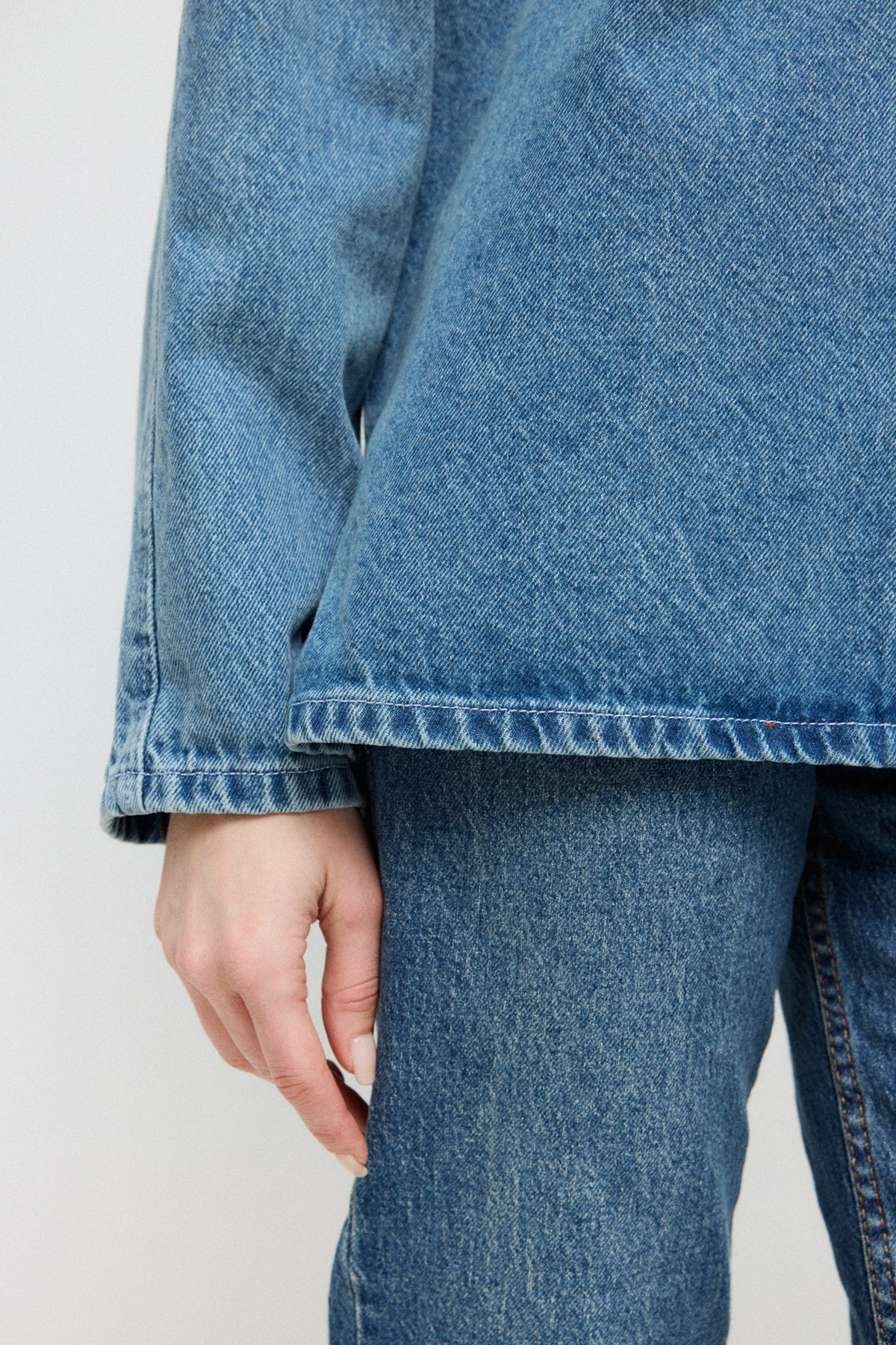 Bağcıklı Denim Açık Mavi Kadın Gömlek