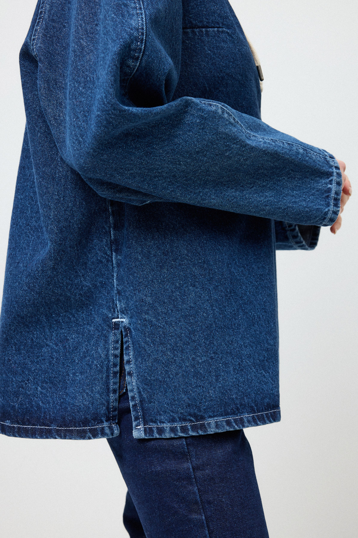 Bağcıklı Denim Koyu Mavi Kadın Gömlek