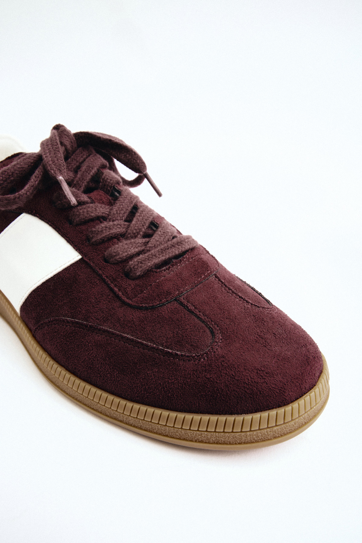 Bağcıklı Şeritli Mürdüm Süet Kadın Spor