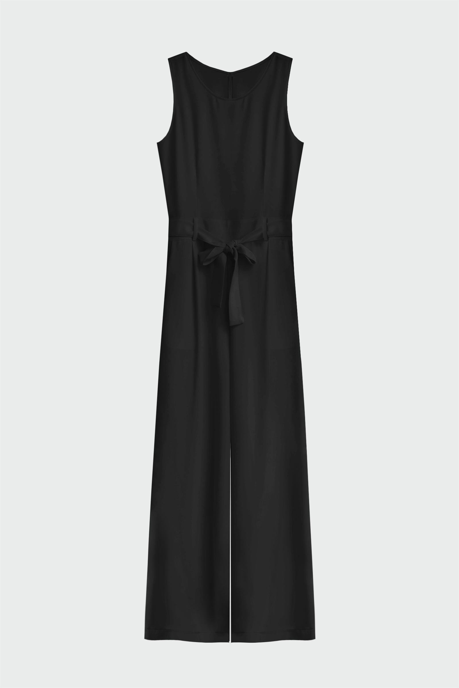 Beli Kuşaklı Düz Paça Siyah Kadın Tulum