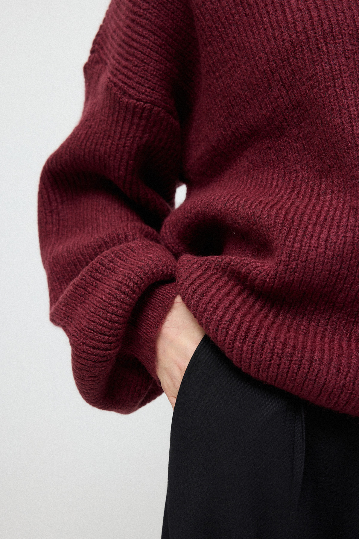 Bisiklet Yaka Balon Kollu Bordo Kadın Triko