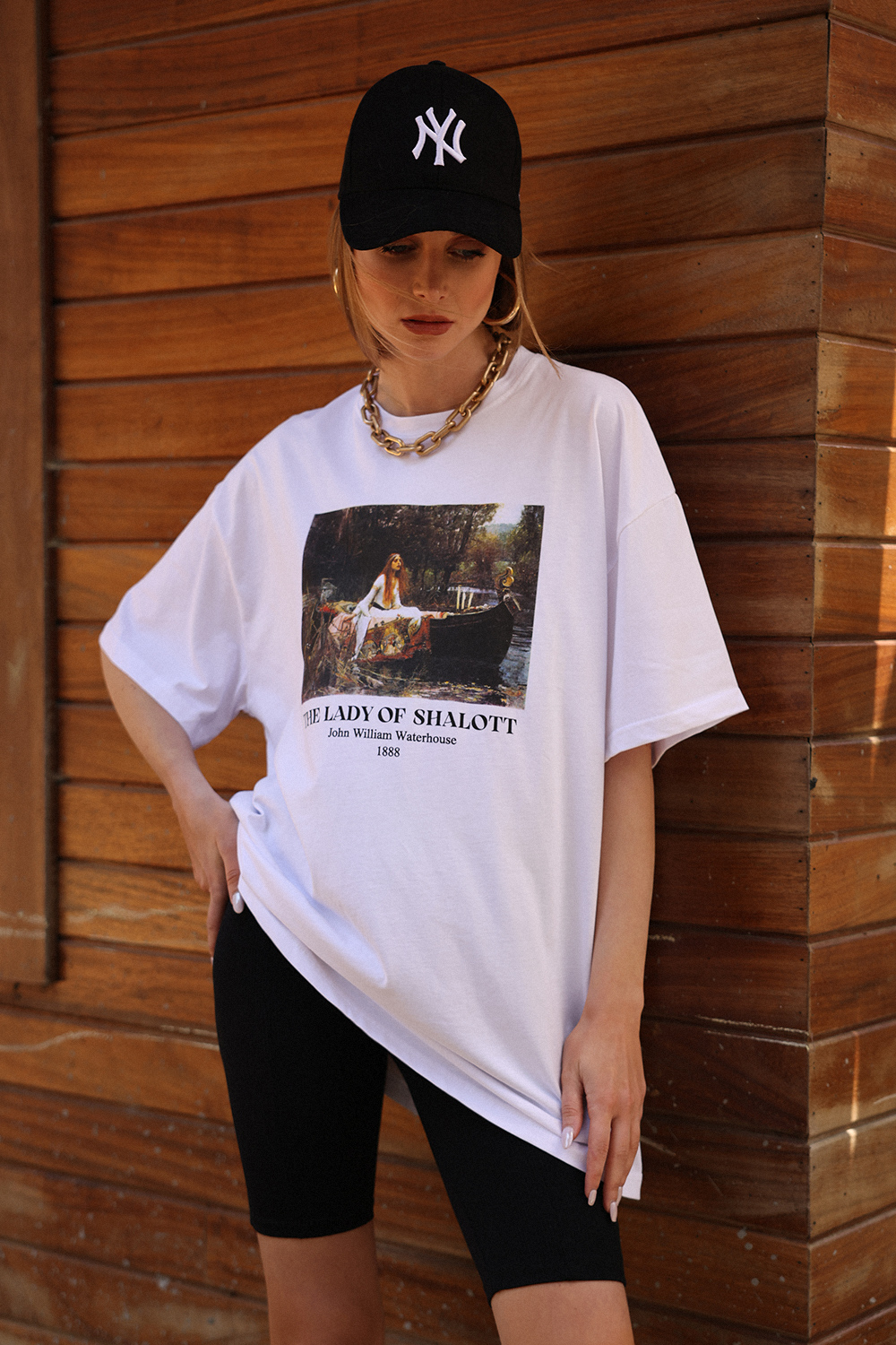 Bisiklet Yaka Lady Baskılı Beyaz Kadın Basic Tişört