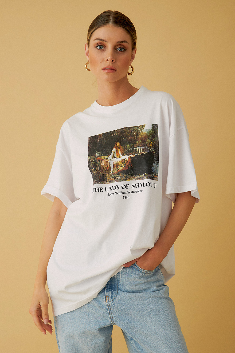 Bisiklet Yaka Lady Baskılı Beyaz Kadın Basic Tişört