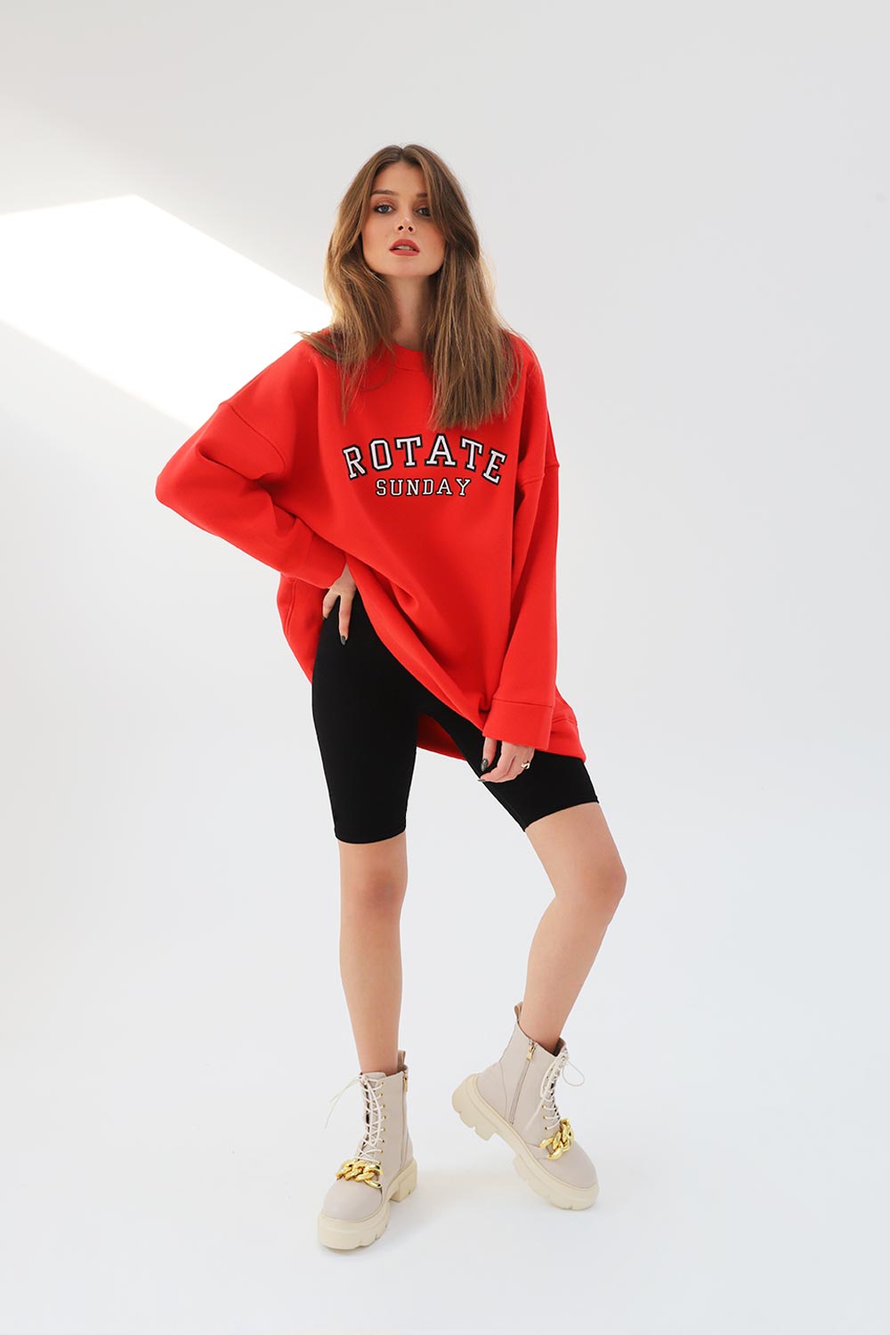 Bisiklet Yaka Oversize Rotate Sunday Kırmızı Kadın Sweatshirt