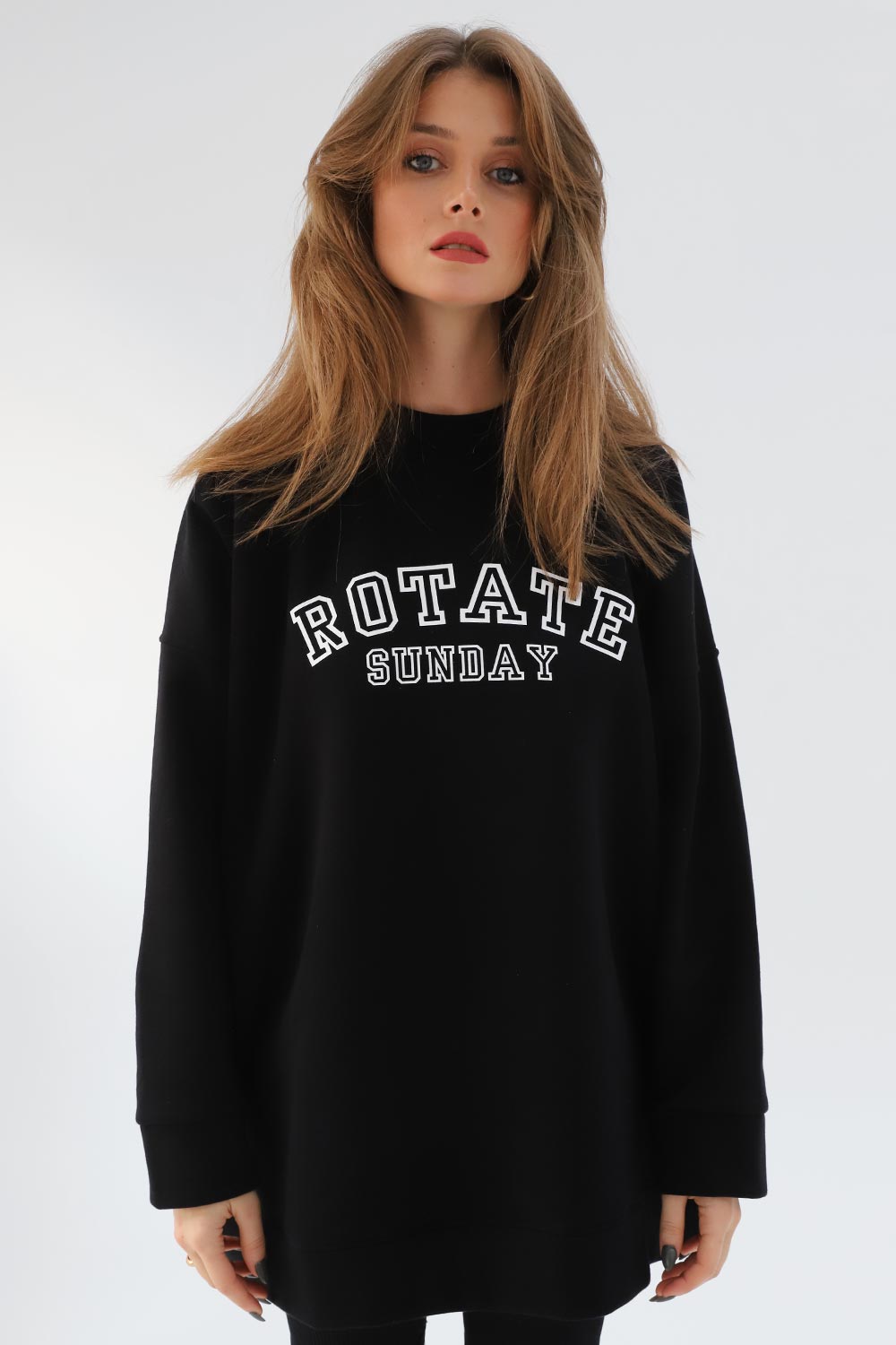 Bisiklet Yaka Oversize Rotate Sunday Siyah Kadın Sweatshirt