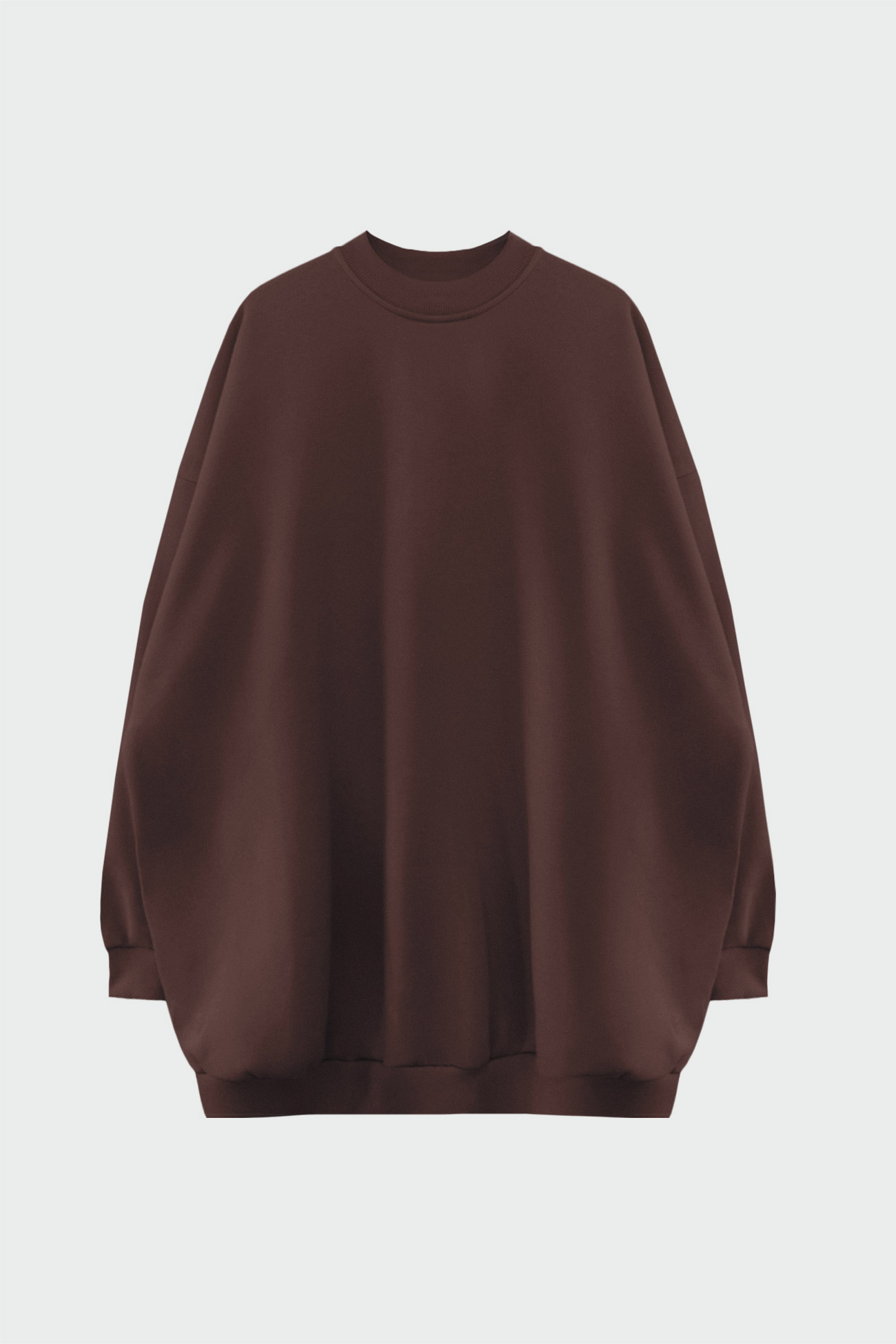 Bisiklet Yaka Oversize Uzun Acı Kahve Kadın Sweatshirt
