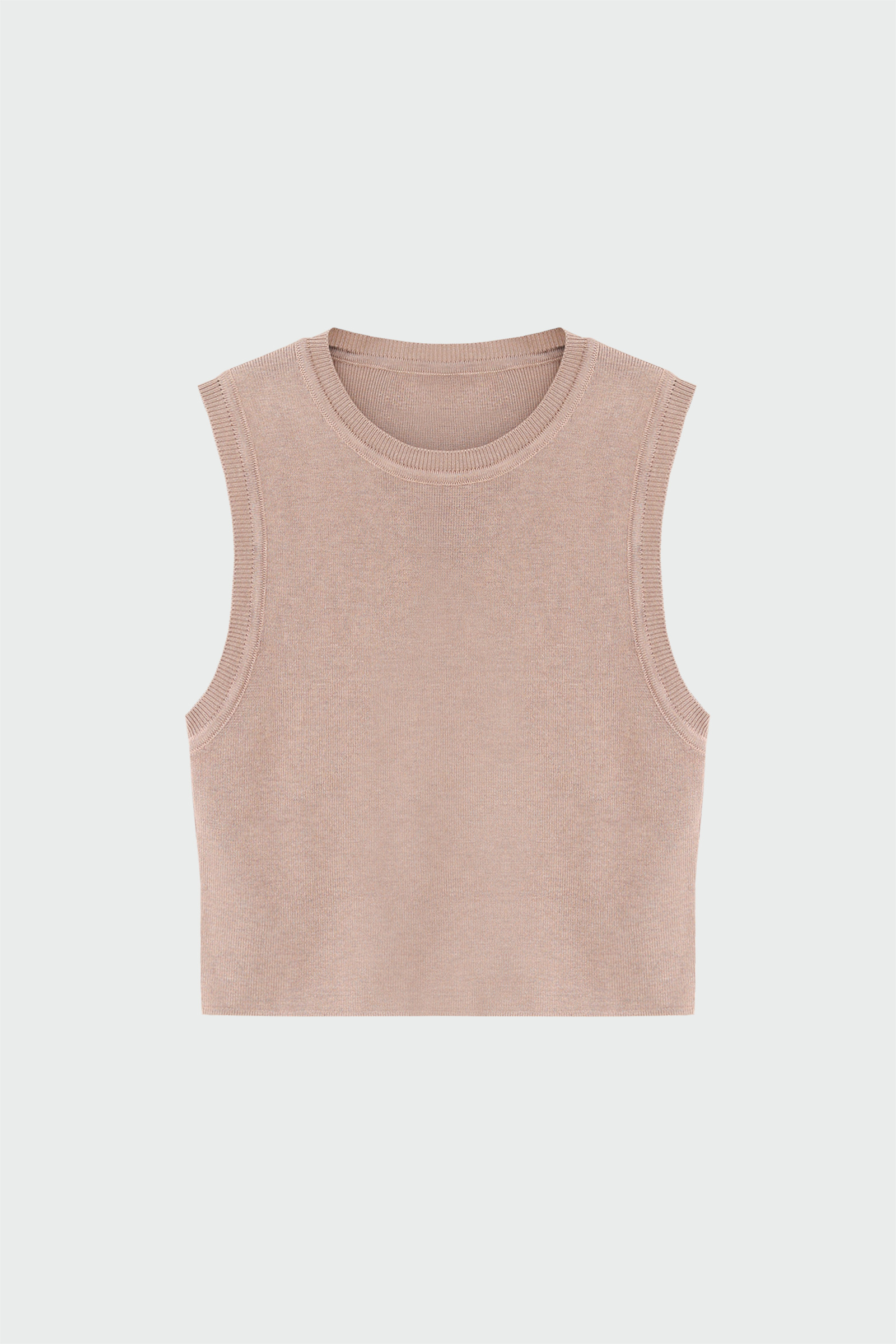 Bisiklet Yaka Tok Kumaş Vizon Kadın Crop Top