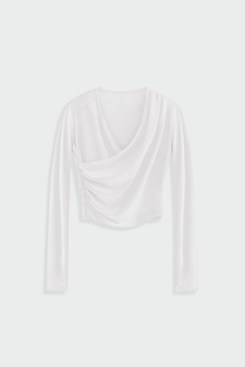 Kruvaze Drape Detaylı Beyaz Kadın Bluz