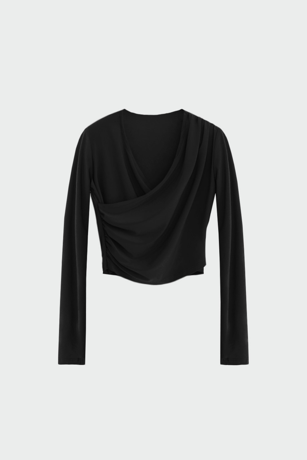Kruvaze Drape Detaylı Siyah Kadın Bluz