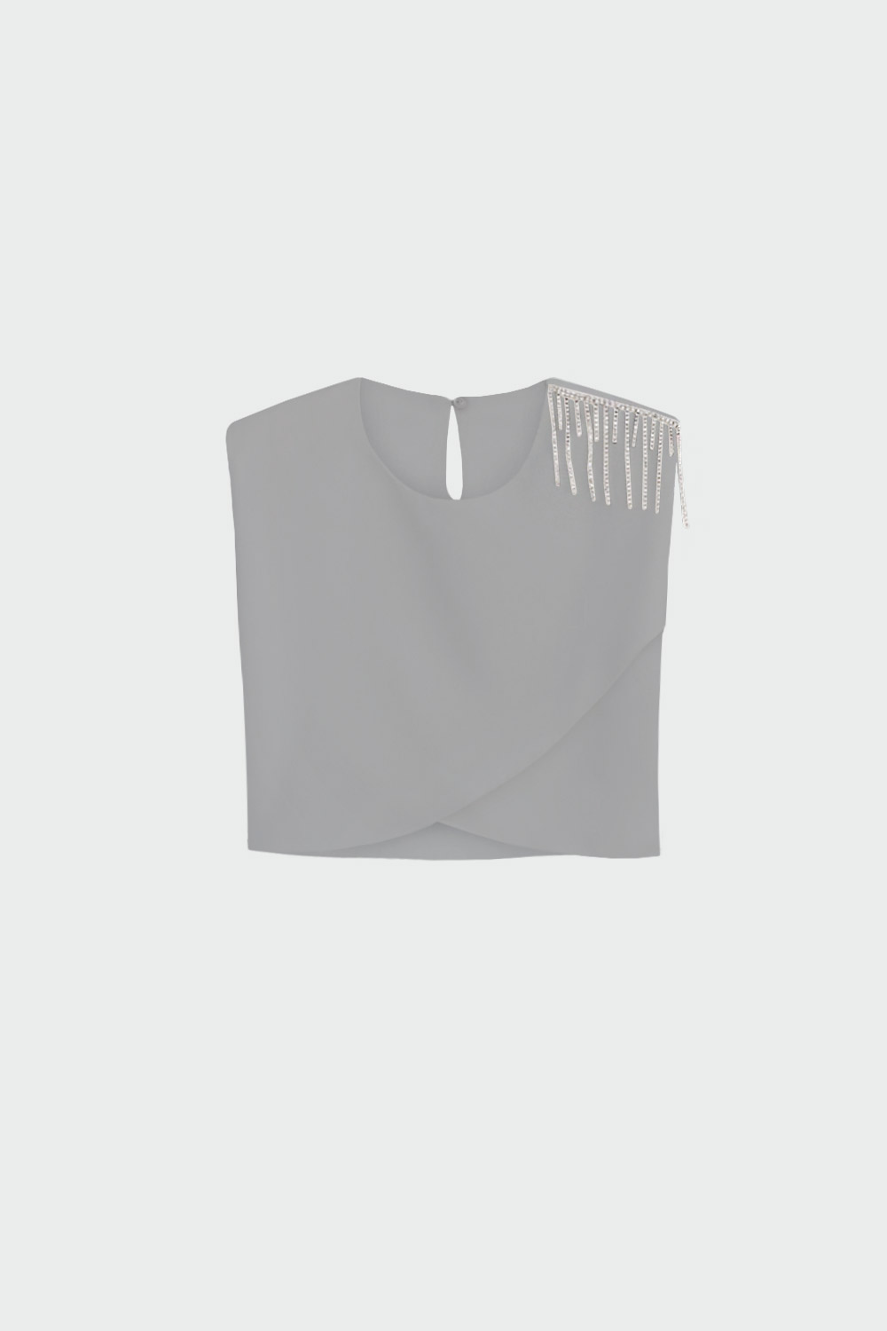 Taş Detaylı Croptop Gri Kadın Bluz