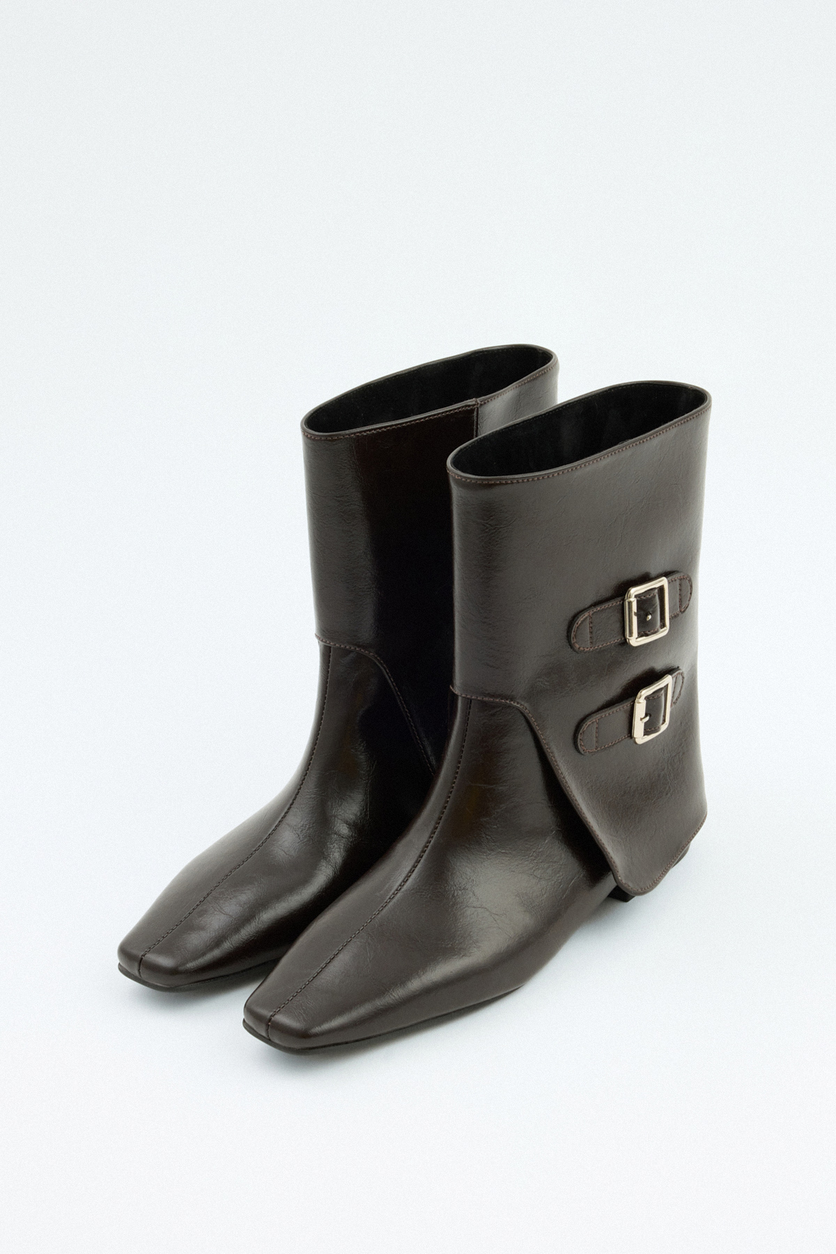 Çift Tokalı Tozluk Detaylı Acı Kahve Kadın Bot