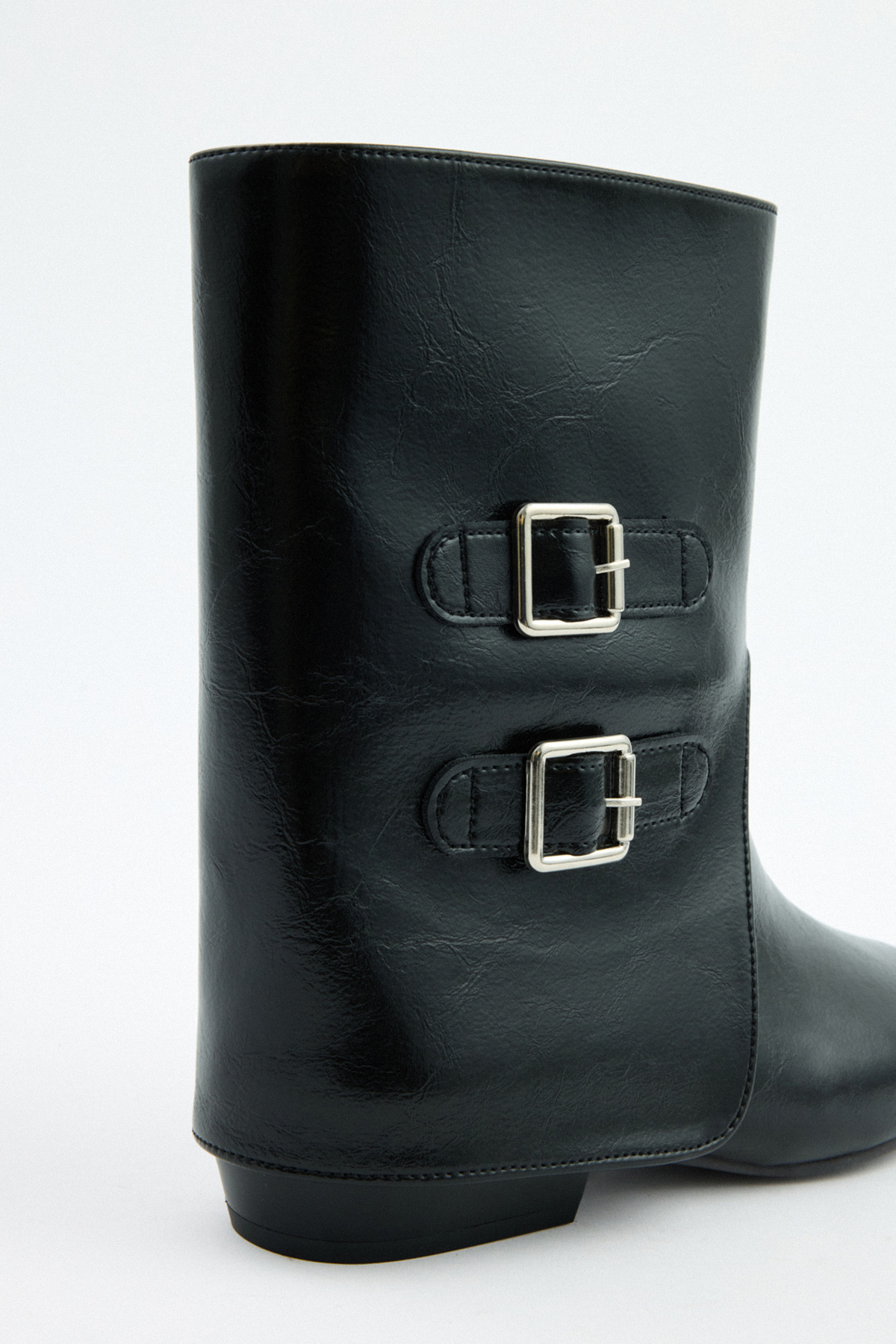 Çift Tokalı Tozluk Detaylı Siyah Kadın Bot