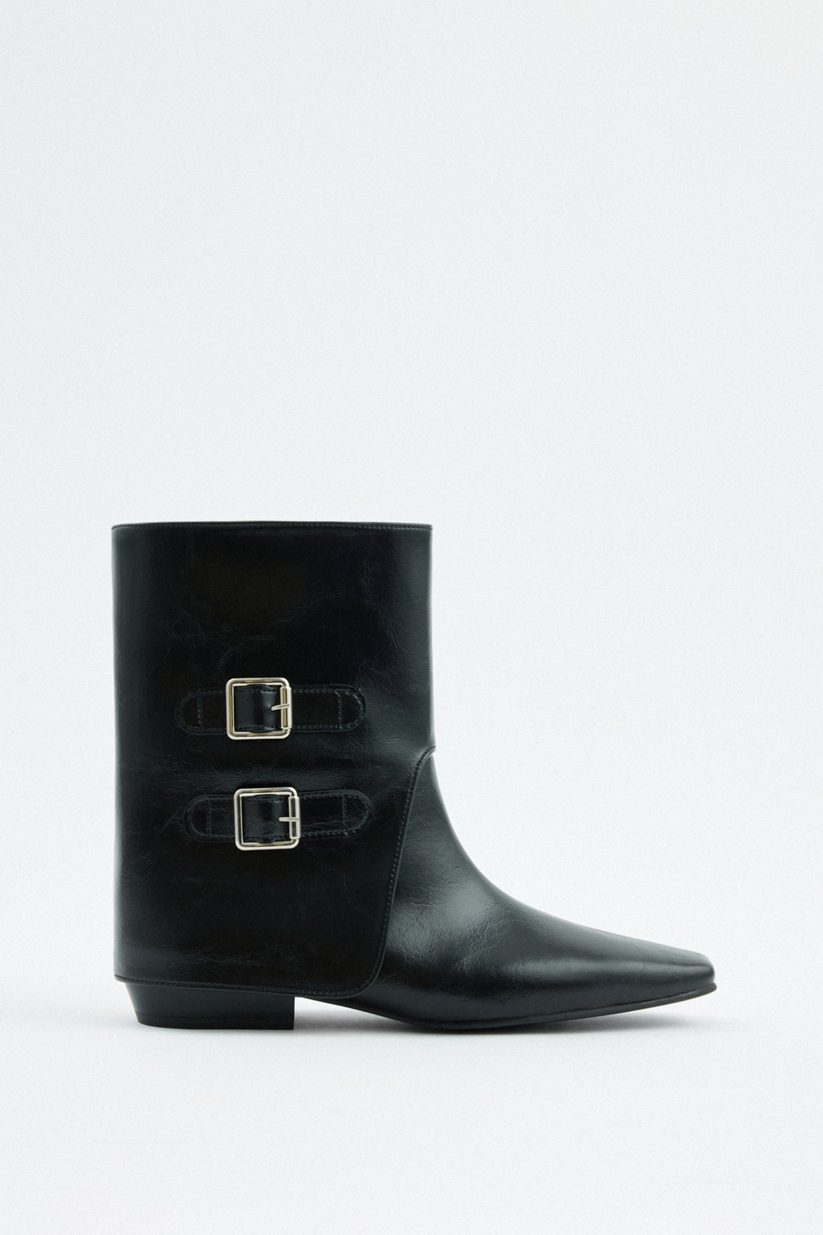 Çift Tokalı Tozluk Detaylı Siyah Kadın Bot