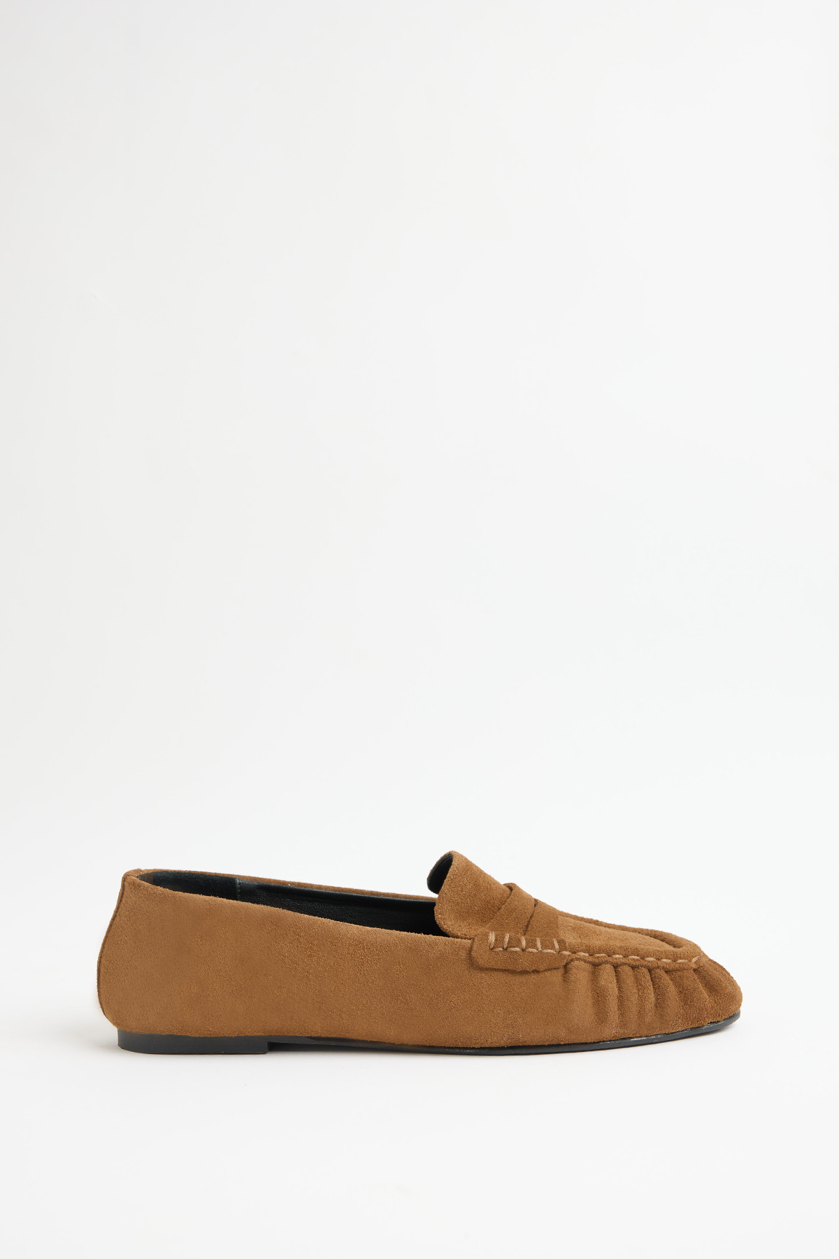 Gerçek Deri Büzgülü Detaylı Camel Süet Kadın Loafer