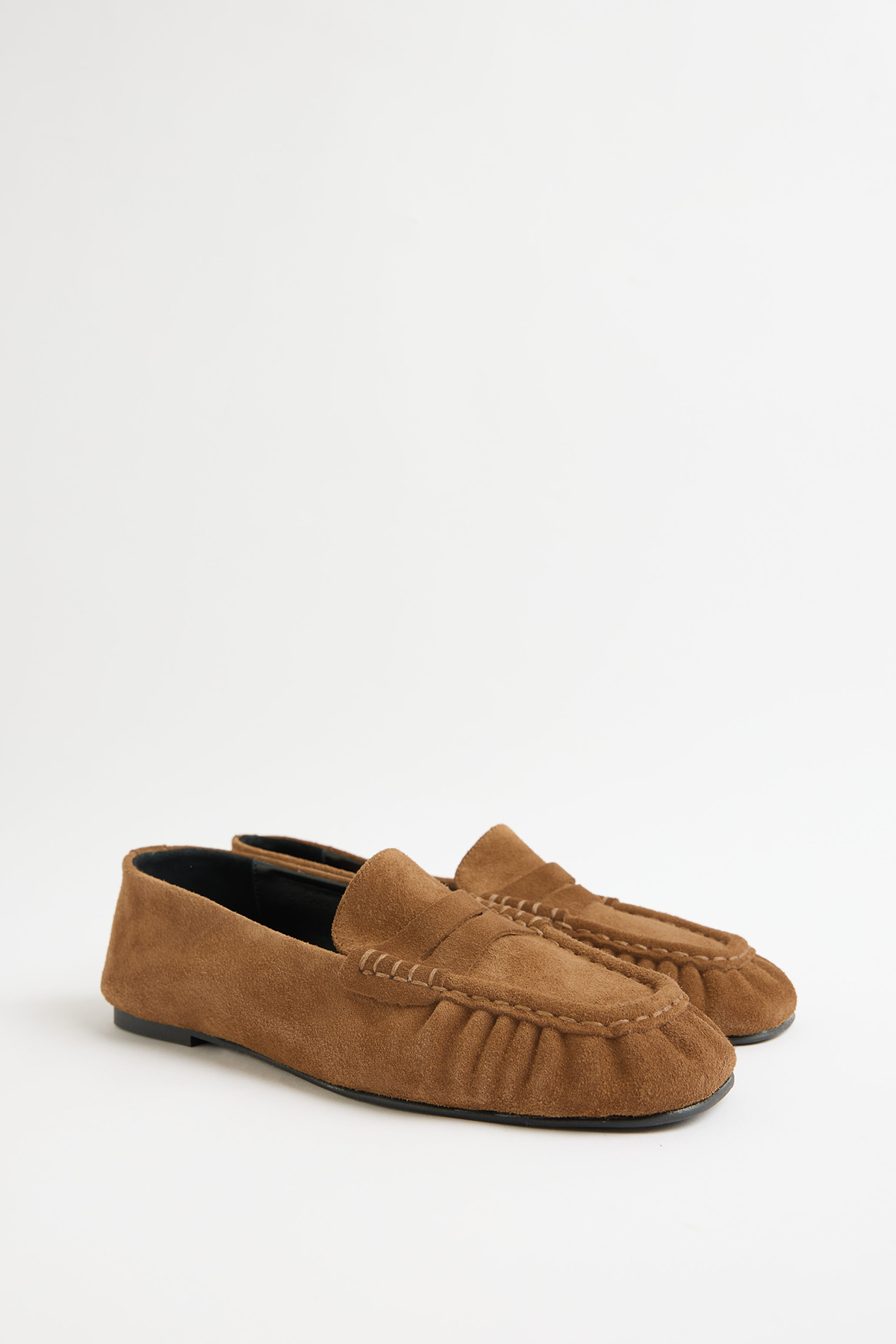 Gerçek Deri Büzgülü Detaylı Camel Süet Kadın Loafer