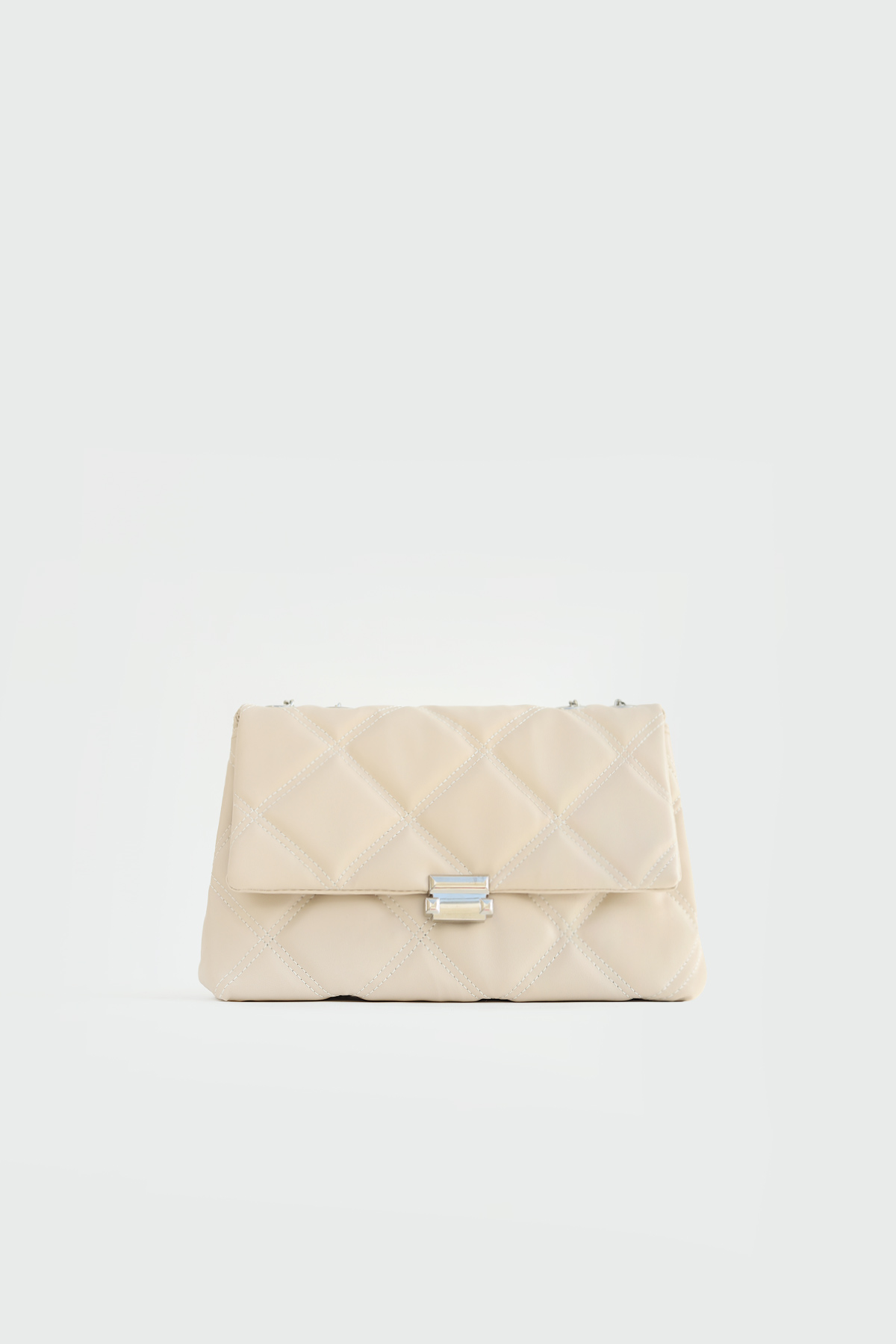 Önden Kapaklı Kapitone Vizon Kadın Çanta