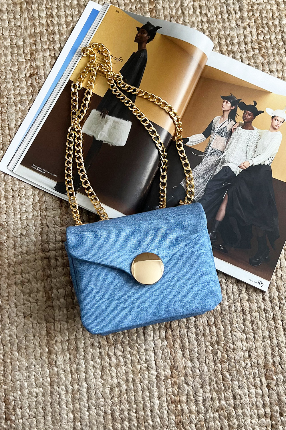 Denim Yuvarlak Tokalı Açık Mavi Kadın Çanta