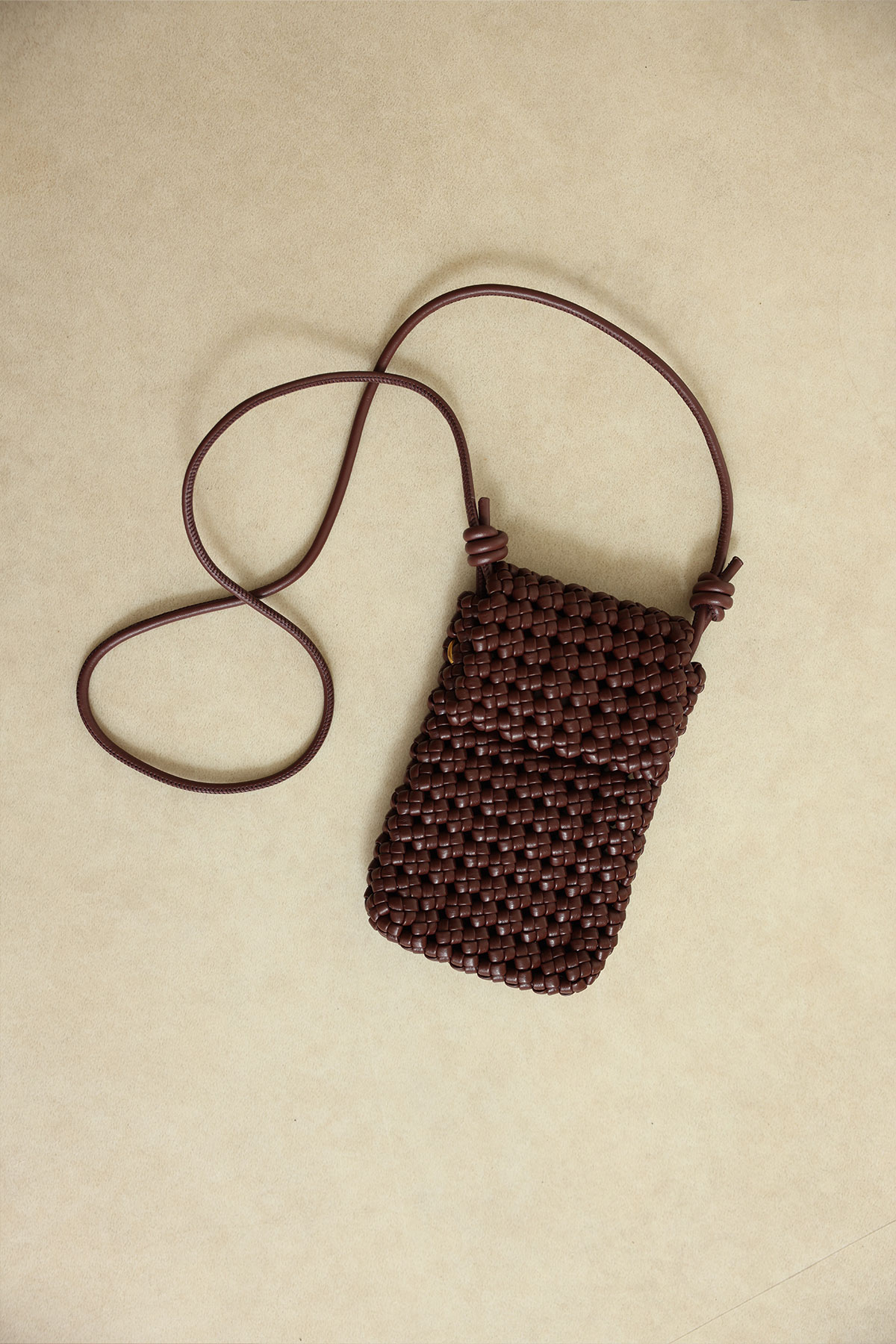 Örgü Dokulu Mini Çapraz Askılı Acı Kahve Kadın Çanta