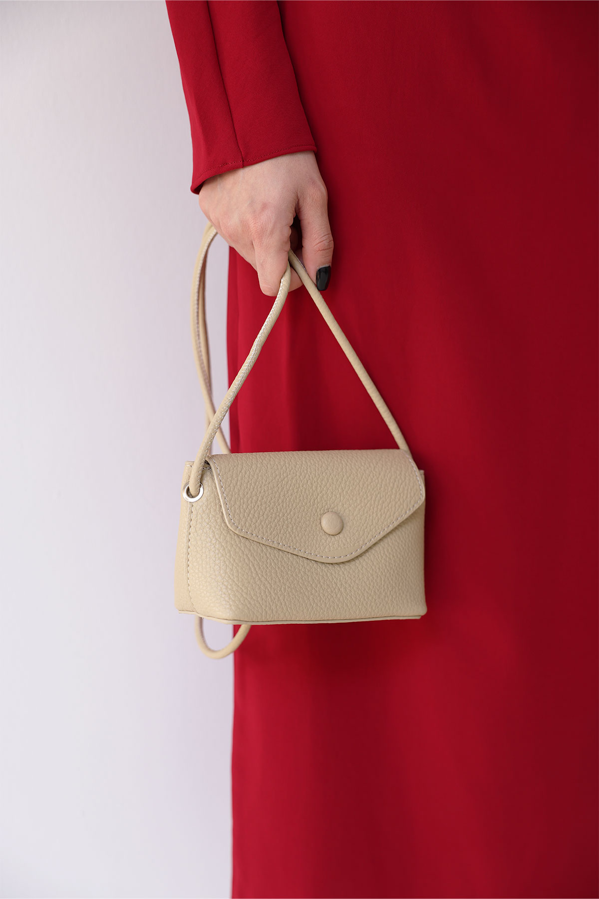 Deri Görünümlü Kapaklı Küçük Vizon Kadın Çanta