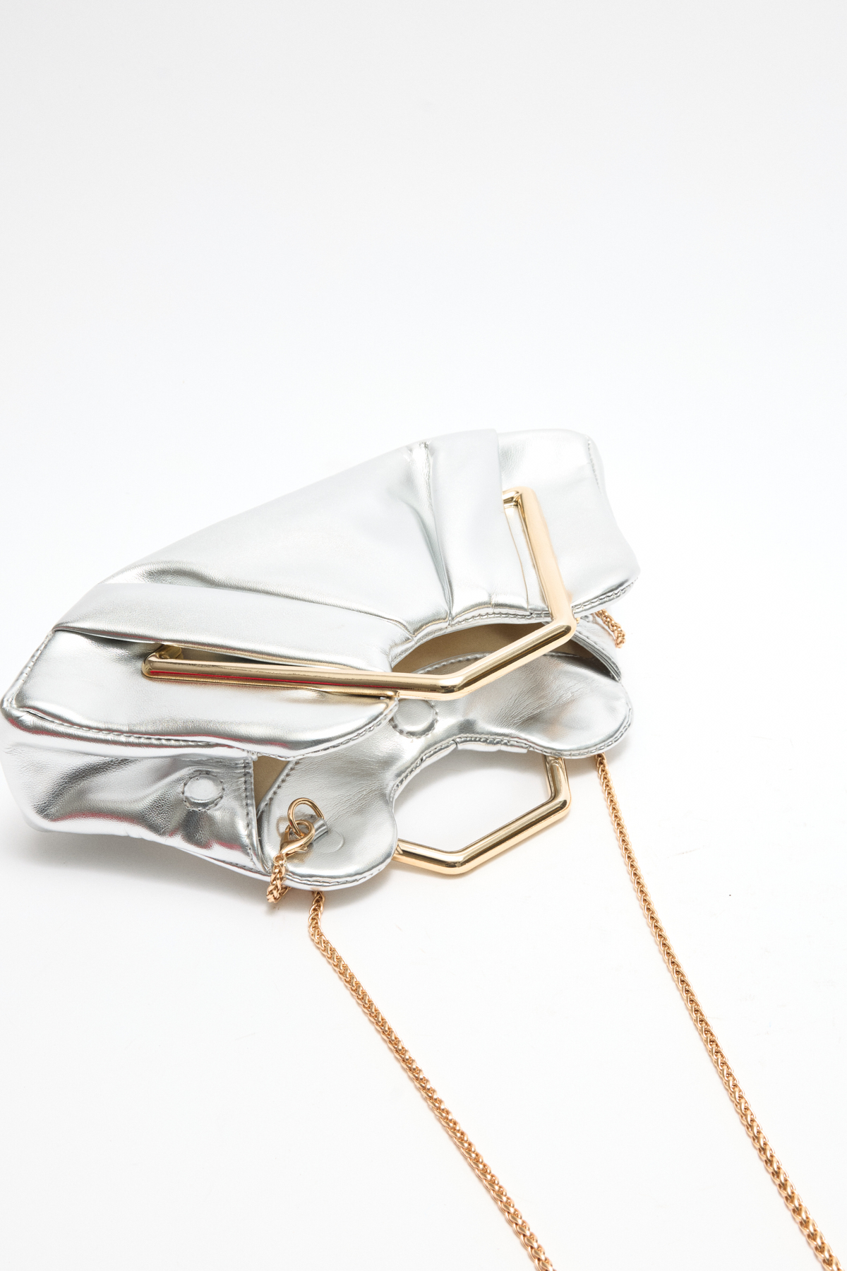 Geometrik Çerçeve Detaylı Gümüş Kadın Çanta