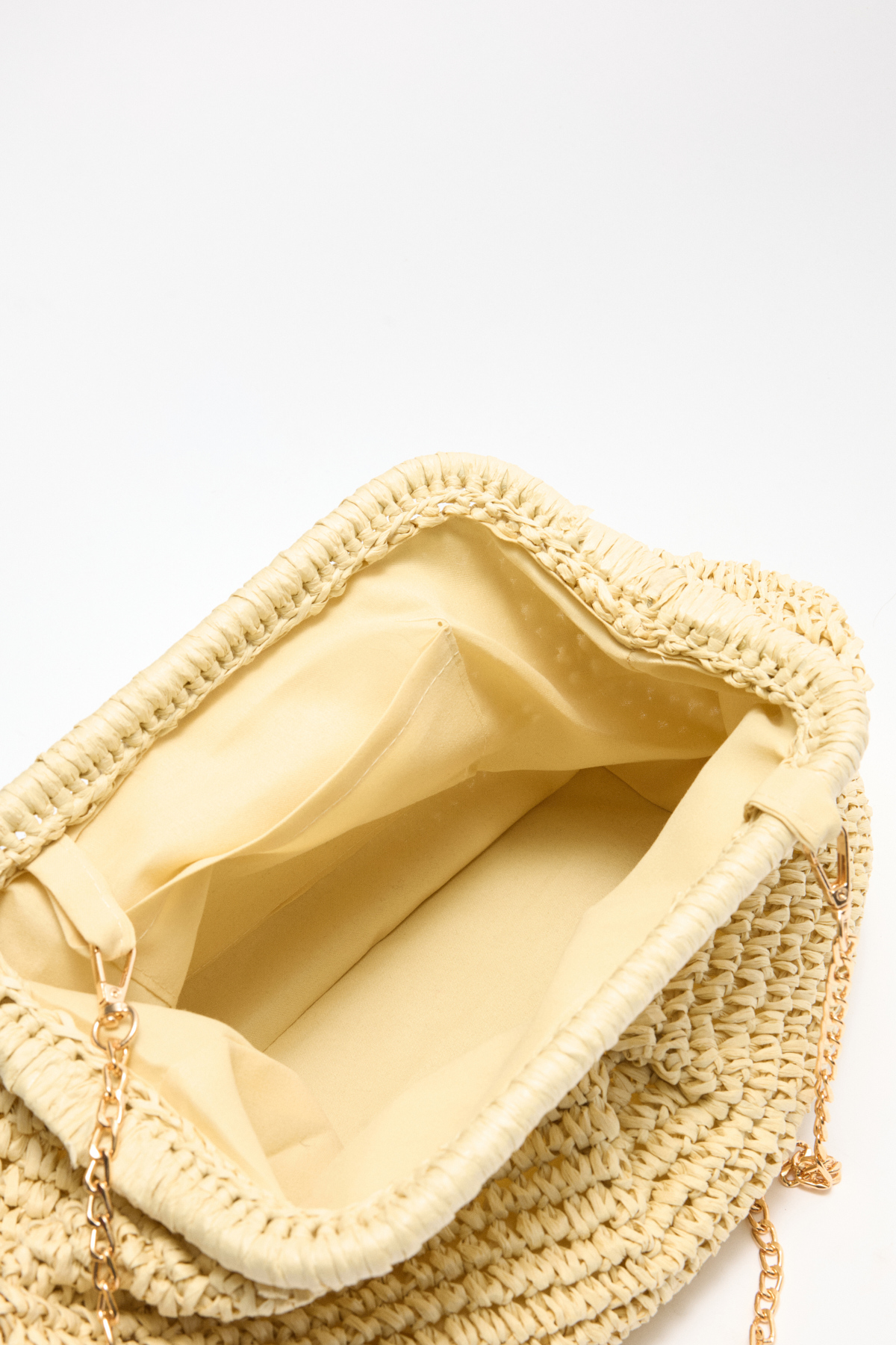 Hasır Dokulu Zincir Askılı Bej Hasır Kadın Çanta