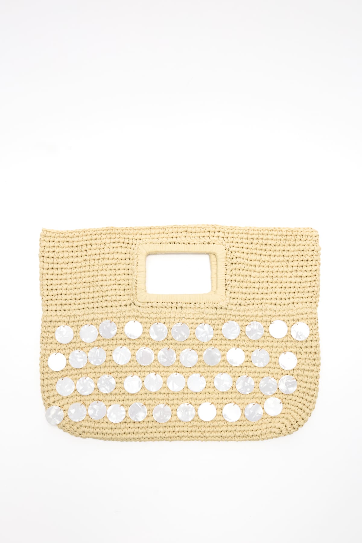 Sedef Pul Detaylı Bej Hasır Kadın Çanta