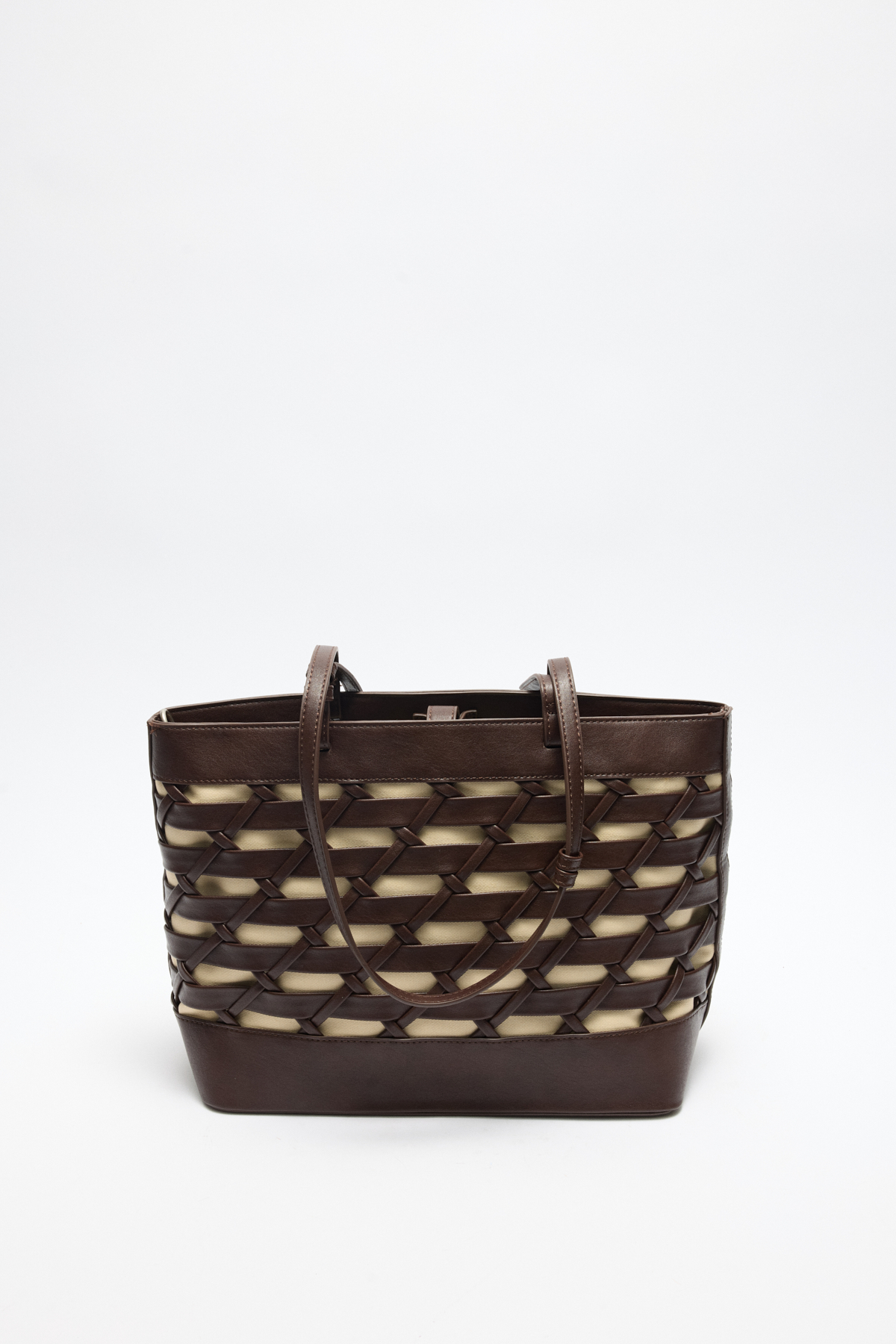 Şerit Örgü Detaylı Acı Kahve Örgü Kadın Çanta