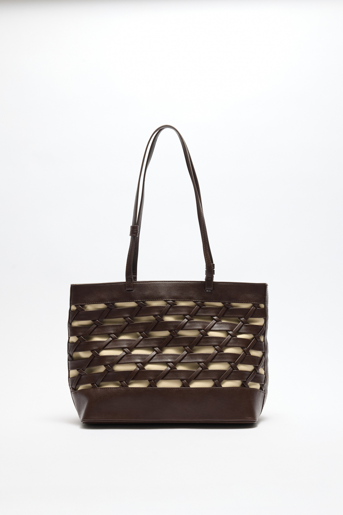 Şerit Örgü Detaylı Acı Kahve Örgü Kadın Çanta