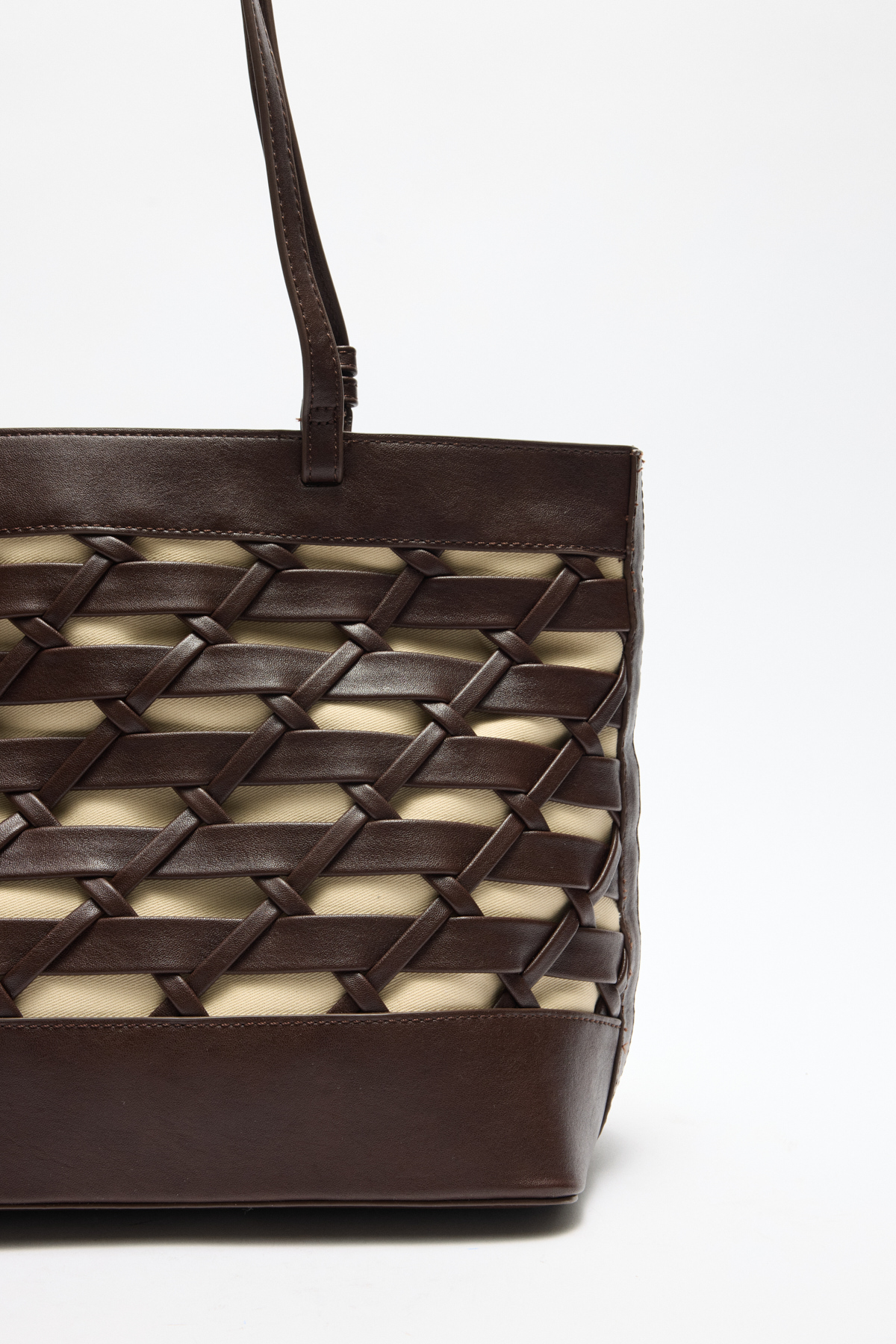 Şerit Örgü Detaylı Acı Kahve Örgü Kadın Çanta