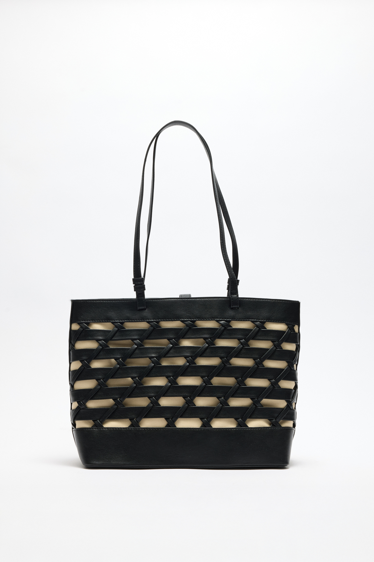 Şerit Örgü Detaylı Siyah Örgü Kadın Çanta