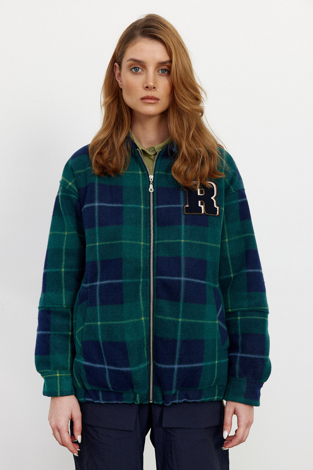 Ekose Desenli Polar Bomber Yeşil Kadın Mont