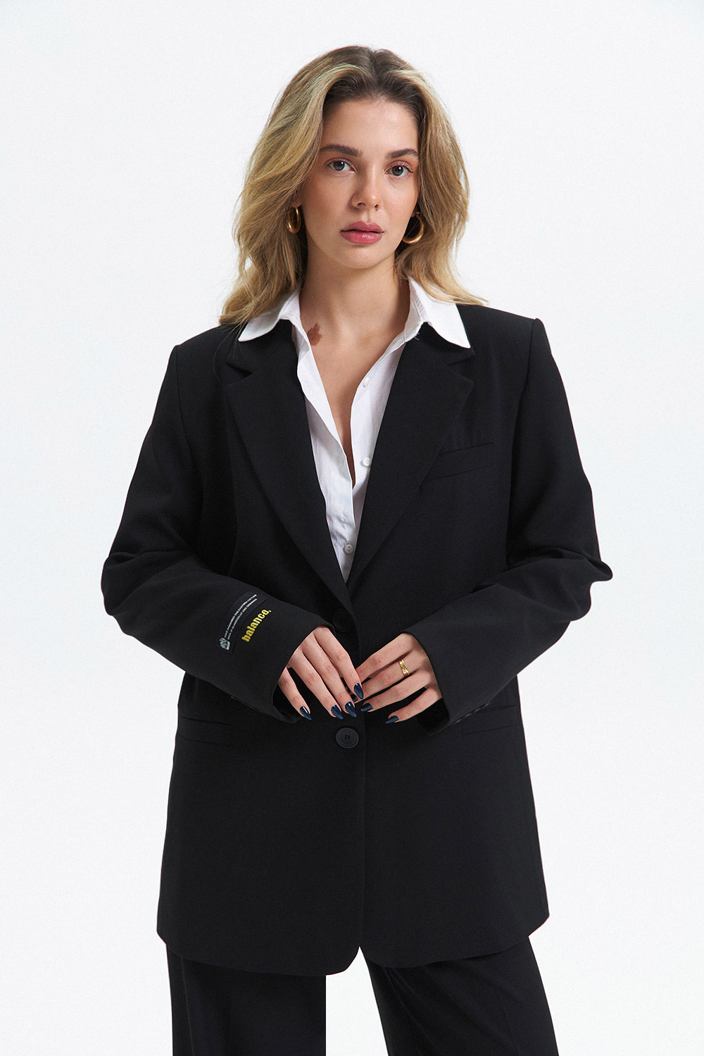 Kol Detaylı Balance Vatkalı Blazer Siyah Kadın Ceket