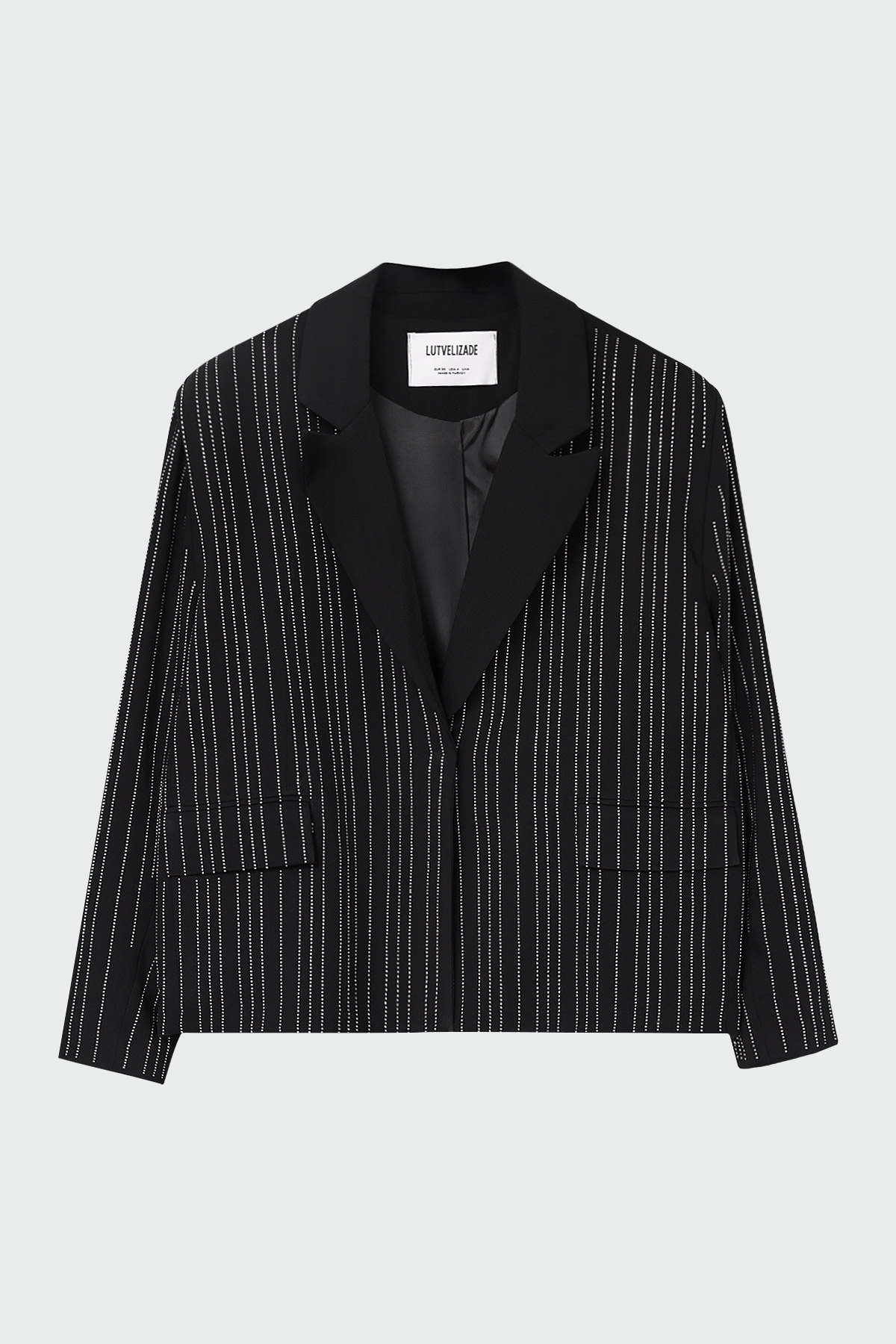 Taşlı Şerit Detaylı Blazer Siyah Kadın Ceket