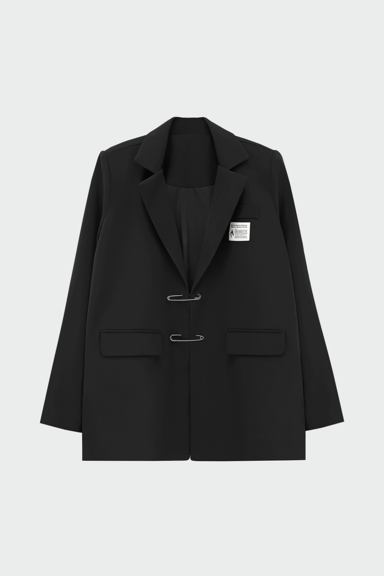 Çengel Detaylı Yakası Etiketli Blazer Siyah Kadın Ceket