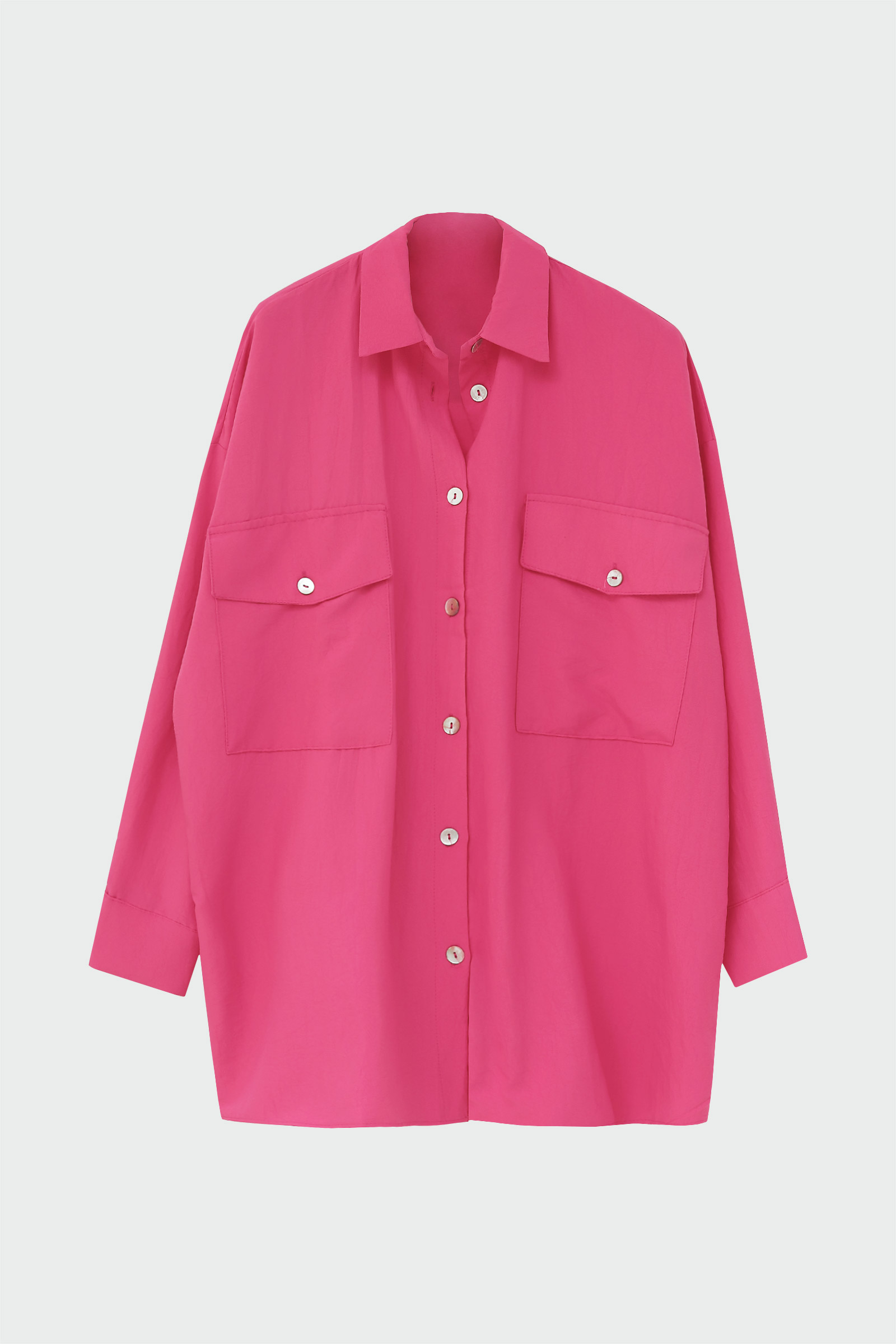 Çift Cepli Oversize Fuşya Kadın Gömlek