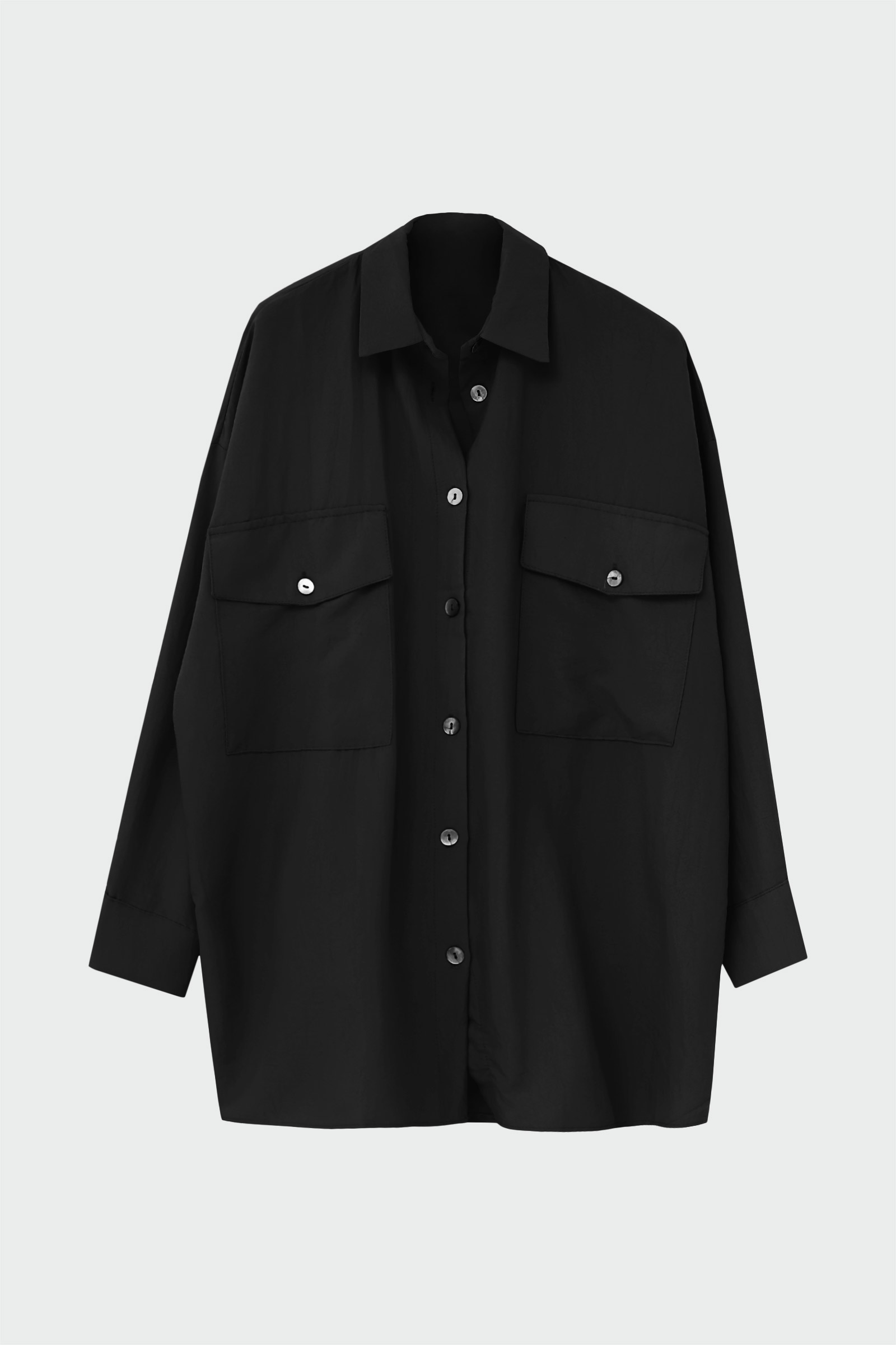 Çift Cepli Oversize Siyah Kadın Gömlek
