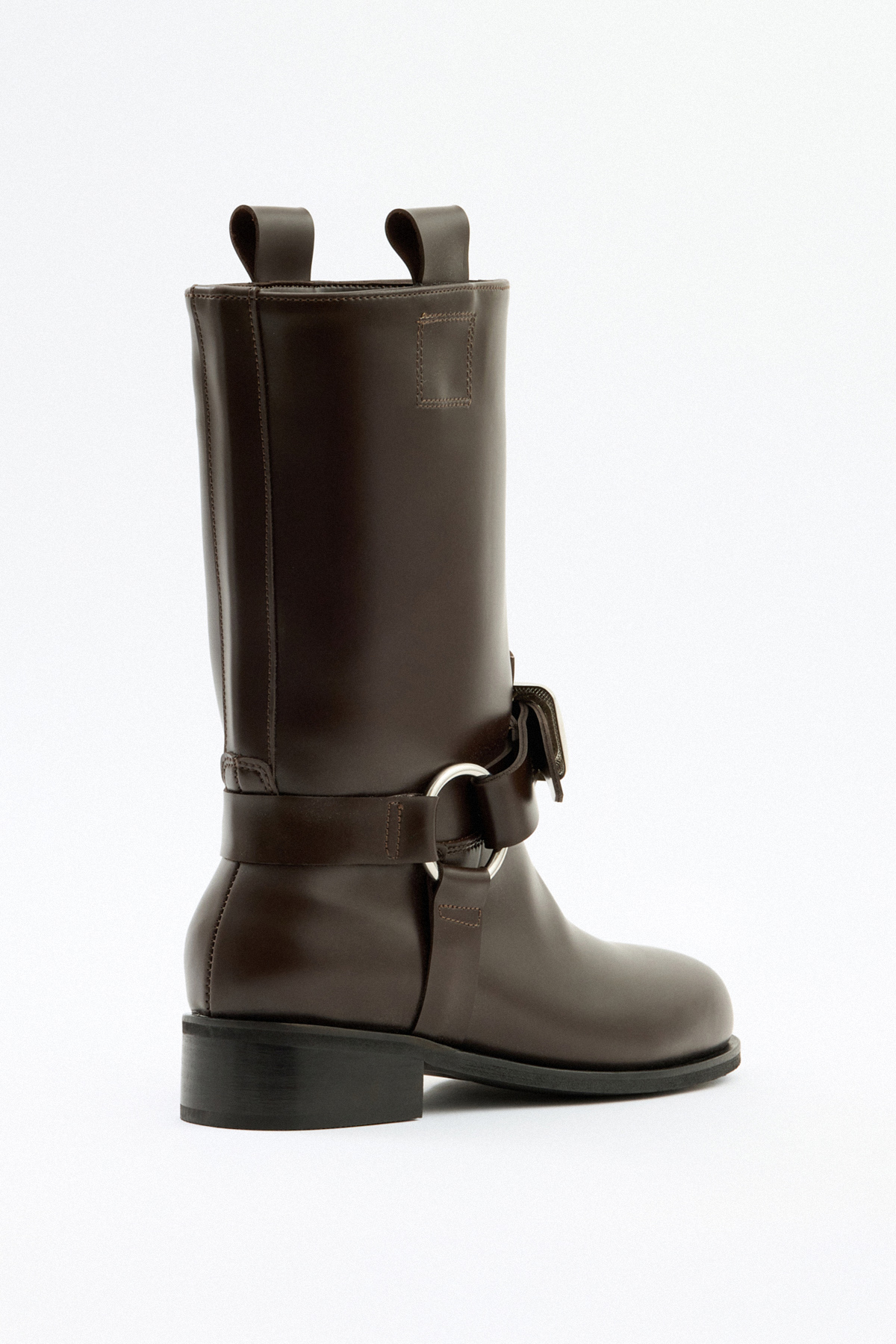 Çift Tokalı Biker Acı Kahve Kadın Çizme