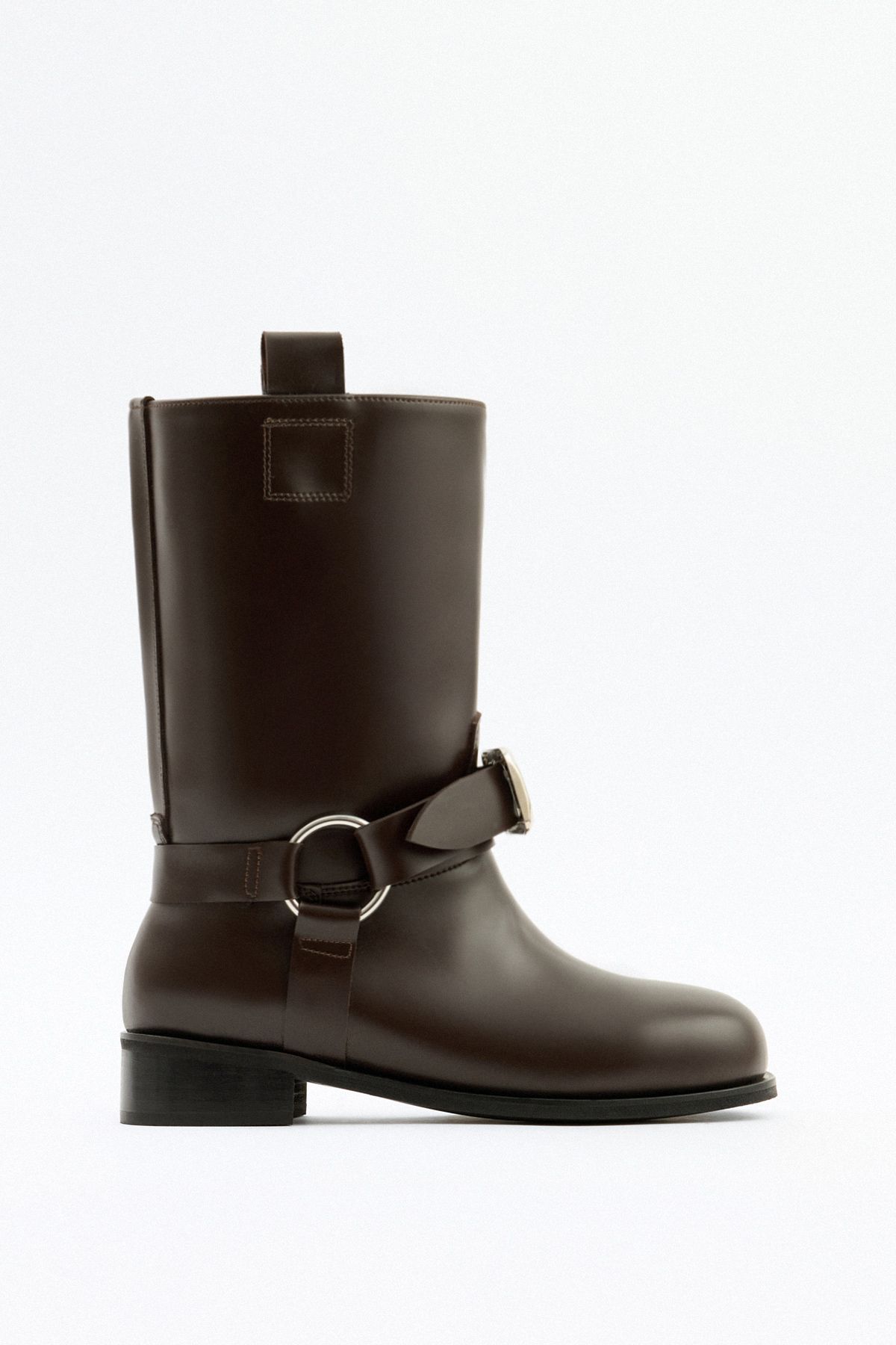 Çift Tokalı Biker Acı Kahve Kadın Çizme