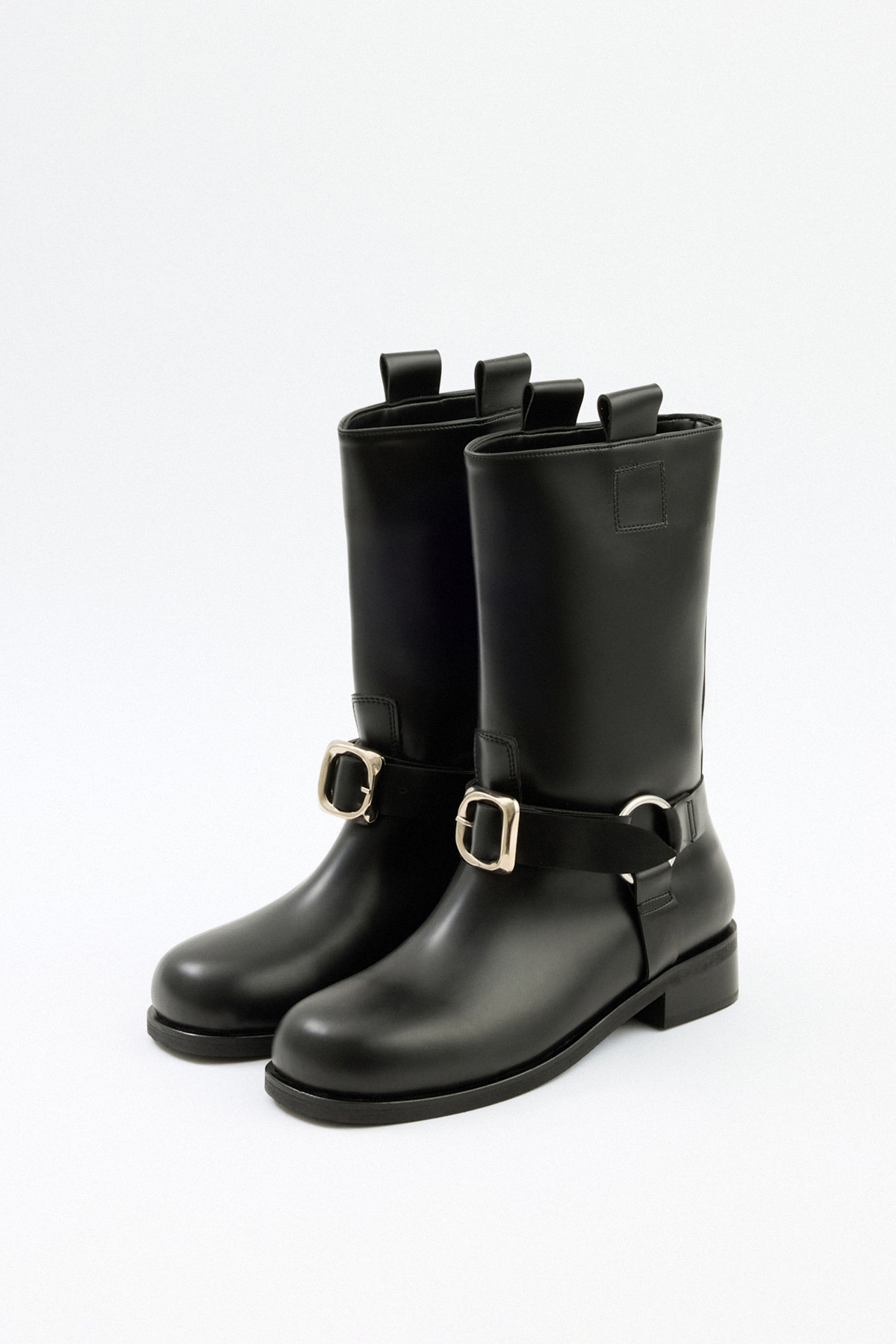 Çift Tokalı Biker Siyah Kadın Çizme