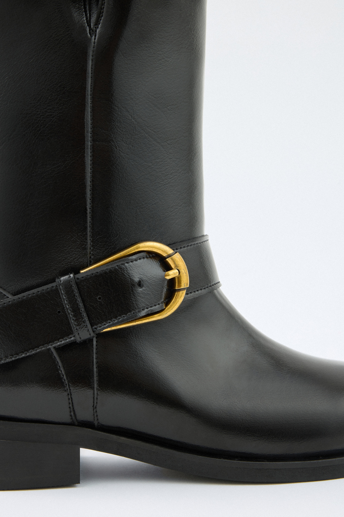 Eskitme Gold Tokalı Biker Siyah Kadın Çizme