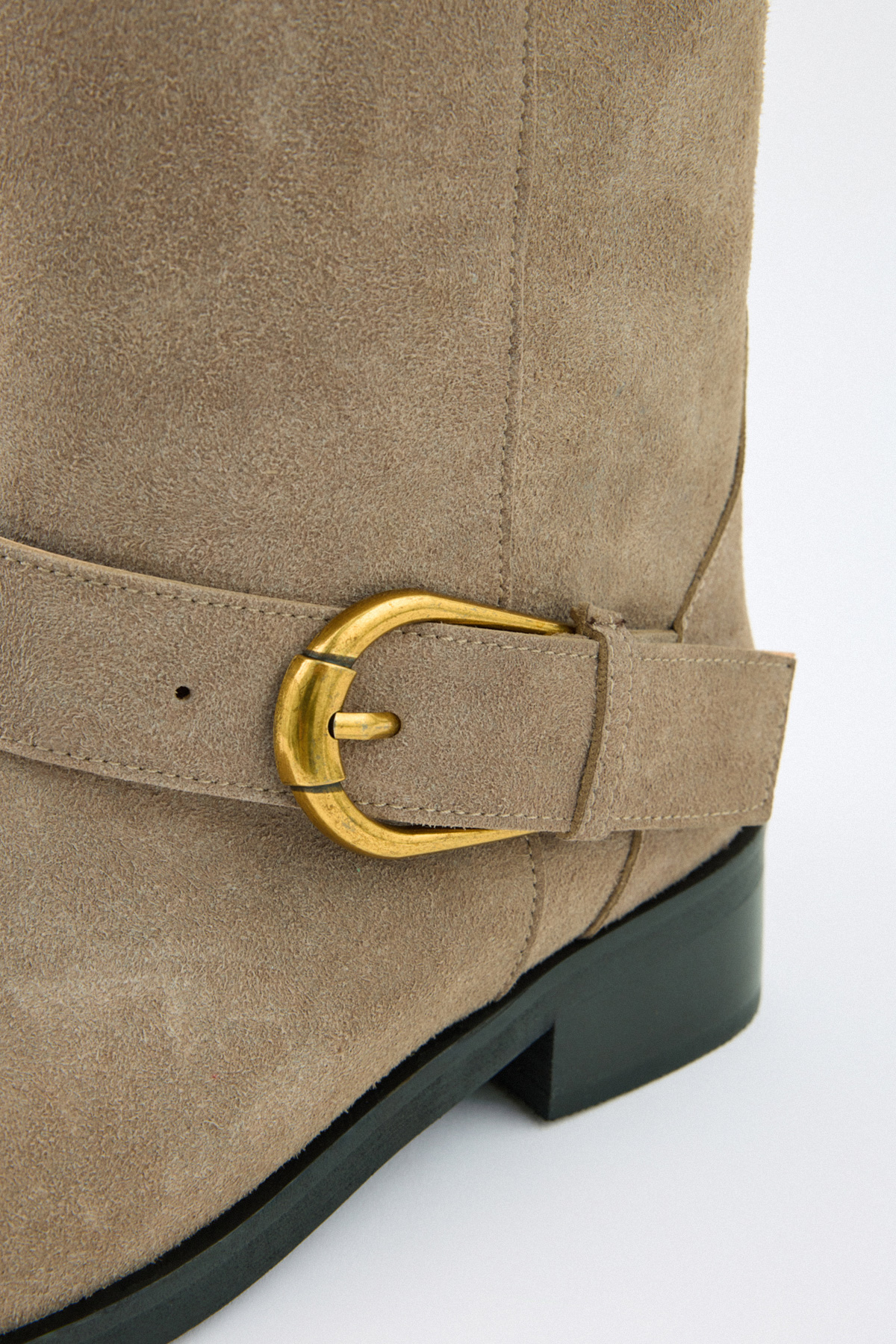 Eskitme Gold Tokalı Biker Vizon Süet Kadın Çizme