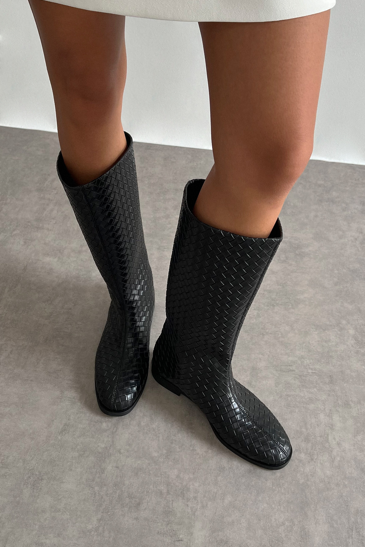 Desenli Binici Siyah Örgü Kadın Çizme