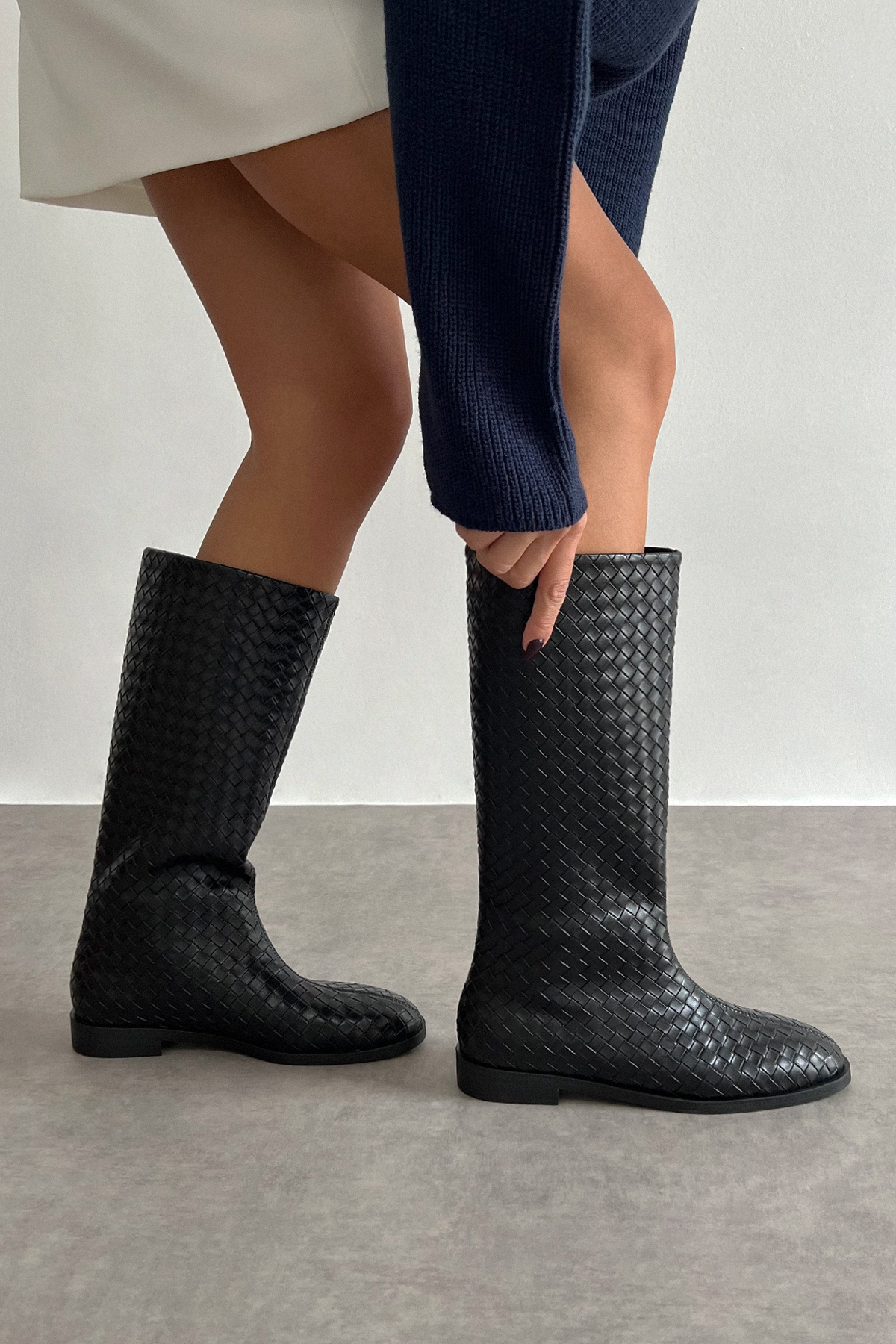 Desenli Binici Siyah Örgü Kadın Çizme