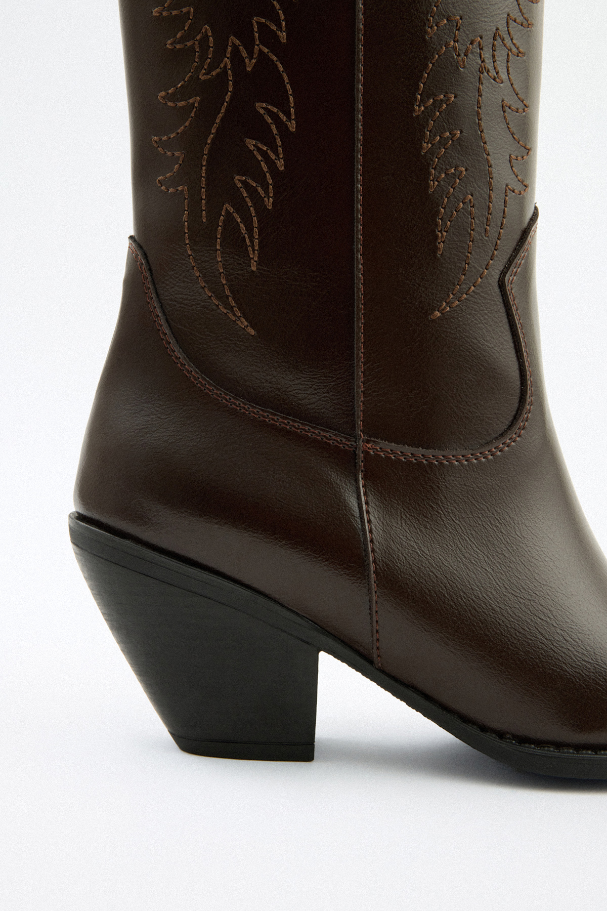 İşlemeli Kovboy Acı Kahve Kadın Çizme