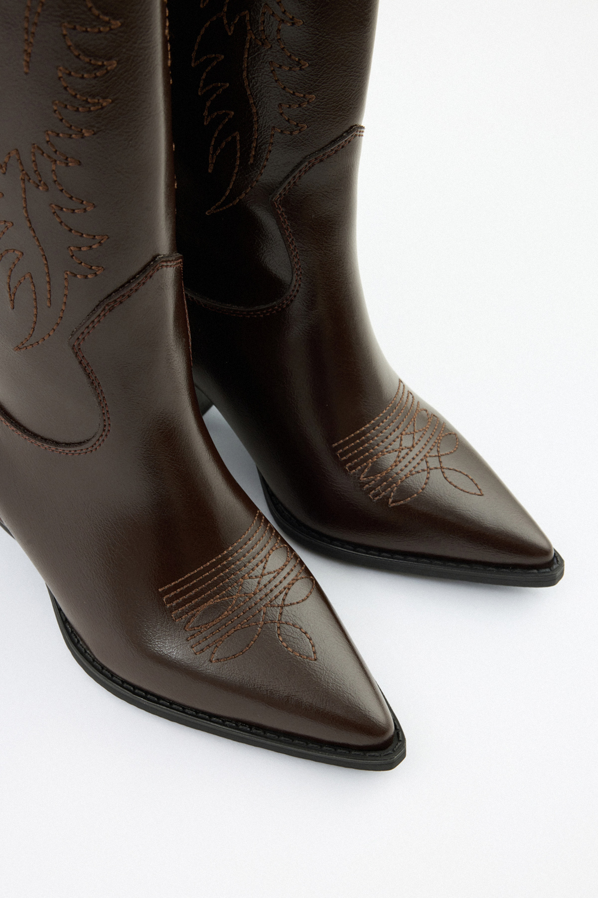 İşlemeli Kovboy Acı Kahve Kadın Çizme