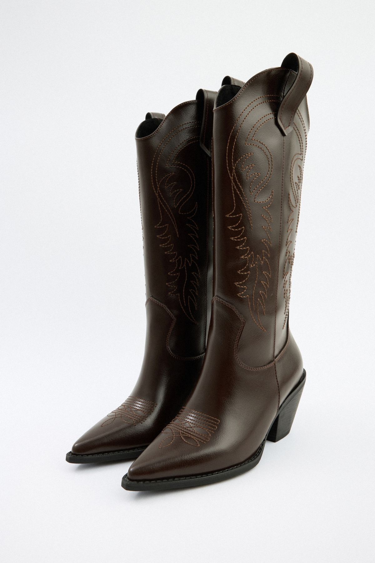 İşlemeli Kovboy Acı Kahve Kadın Çizme