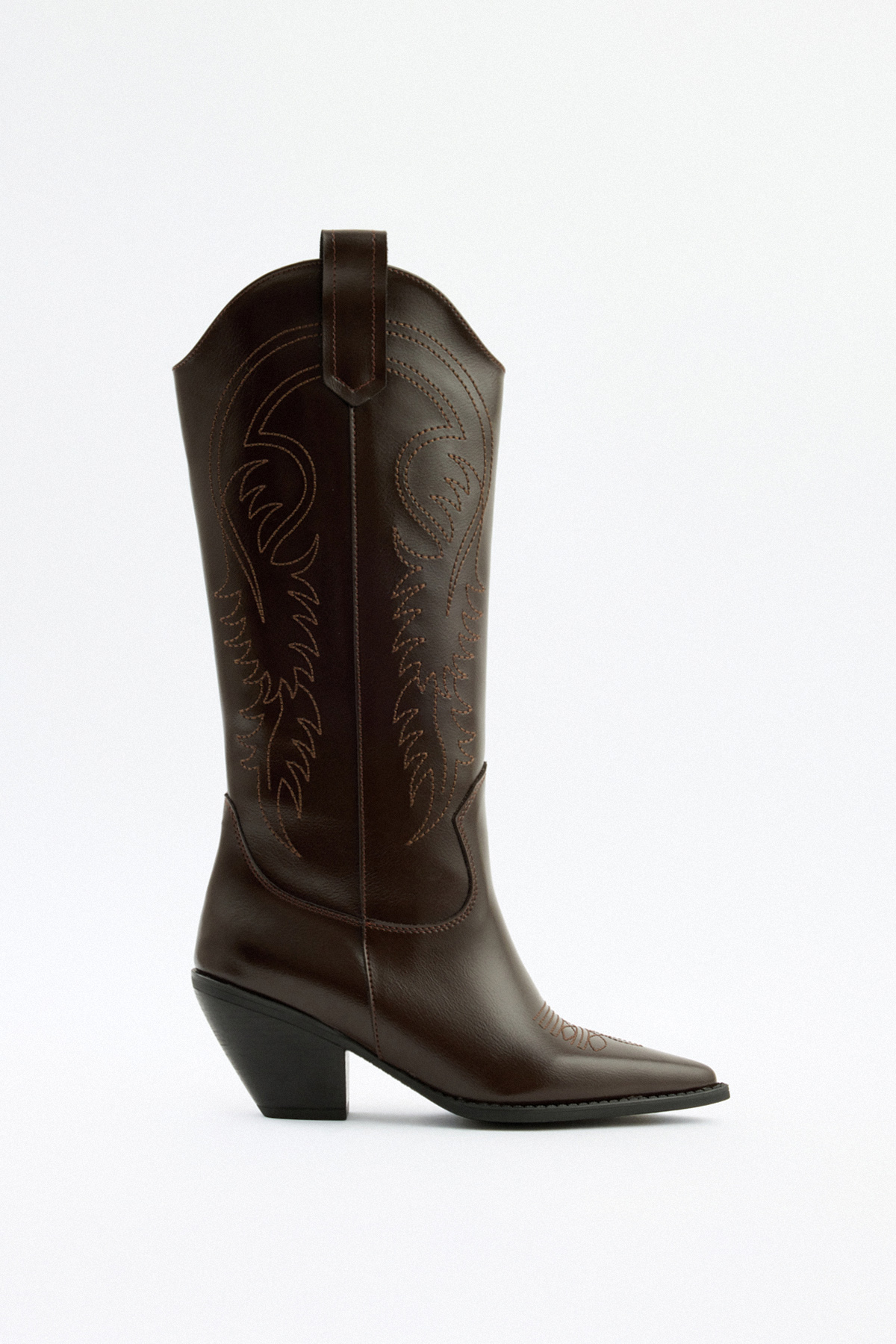 İşlemeli Kovboy Acı Kahve Kadın Çizme